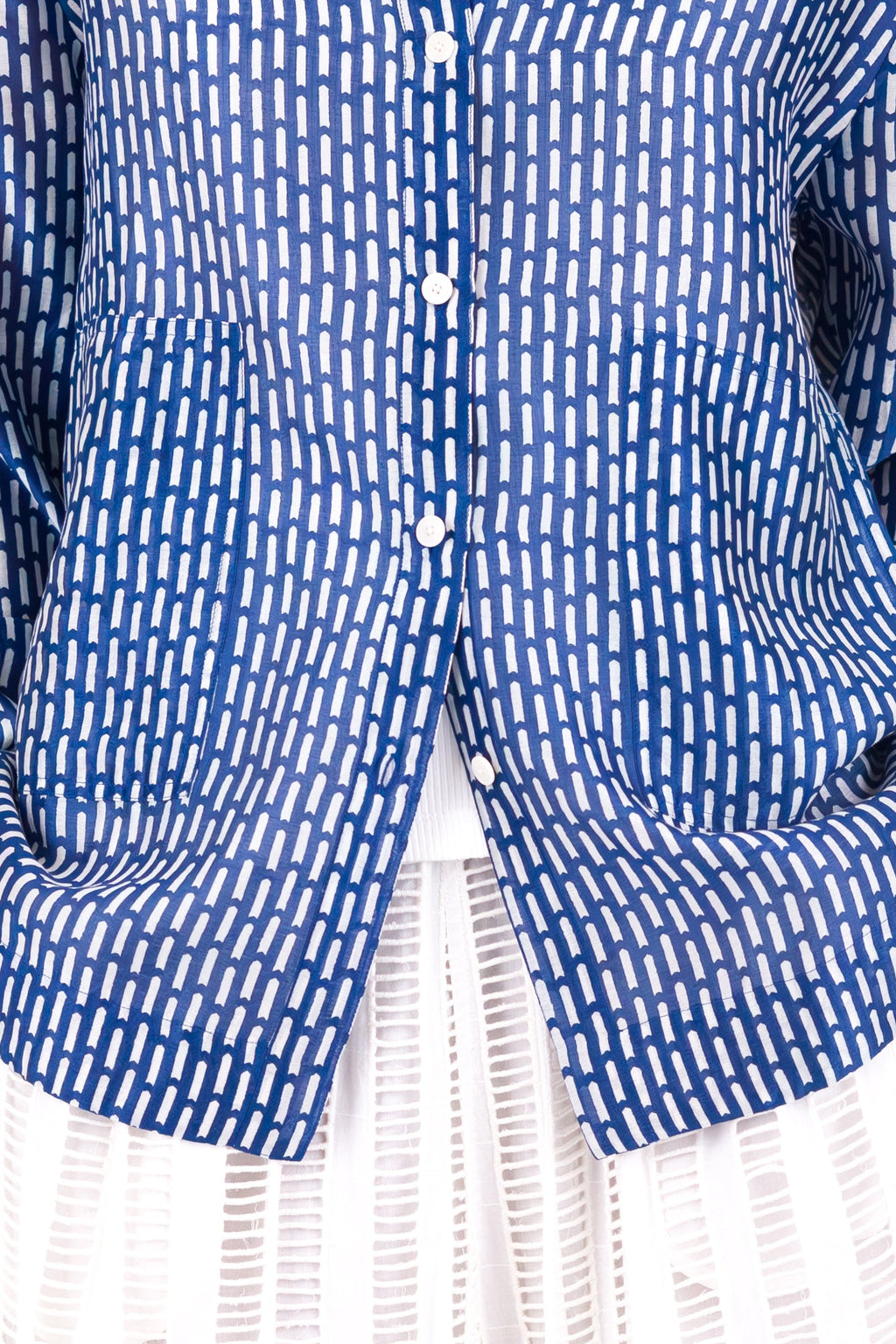 Boyfriend Shirt - Cobalt Ecru Dash Print