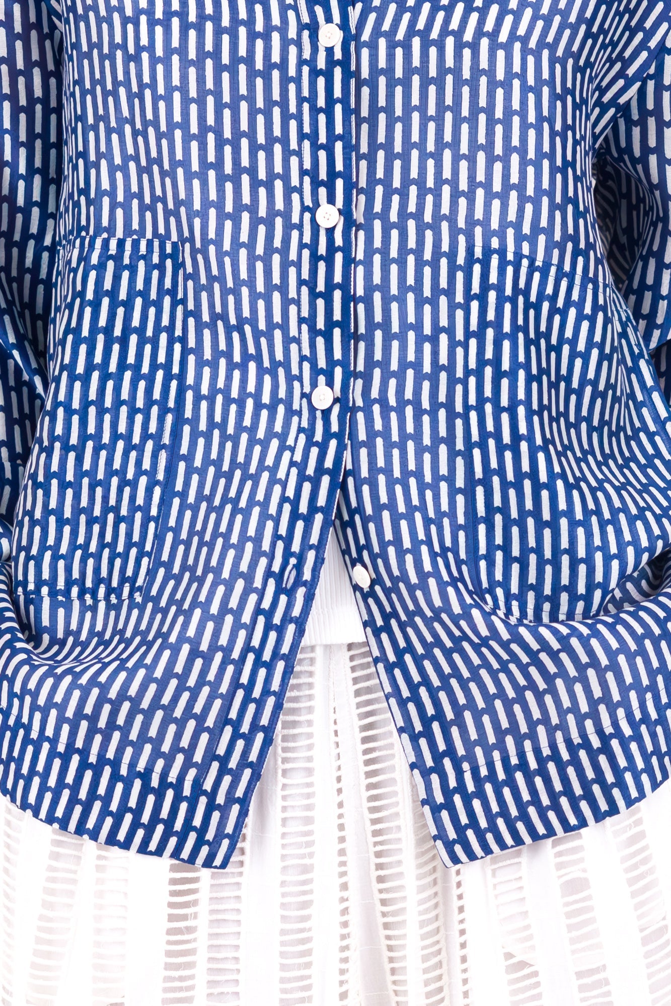 Boyfriend Shirt - Cobalt Ecru Dash Print