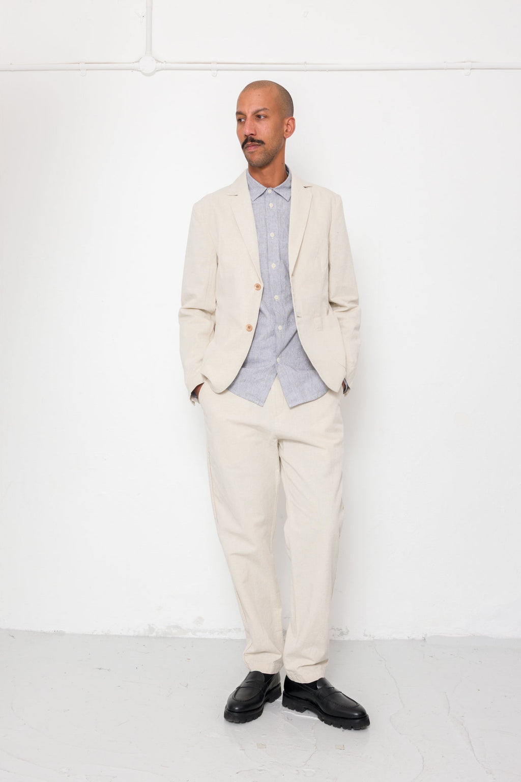 Fixed Waistband Cotton Linen Trouser - Natural Linen Canvas