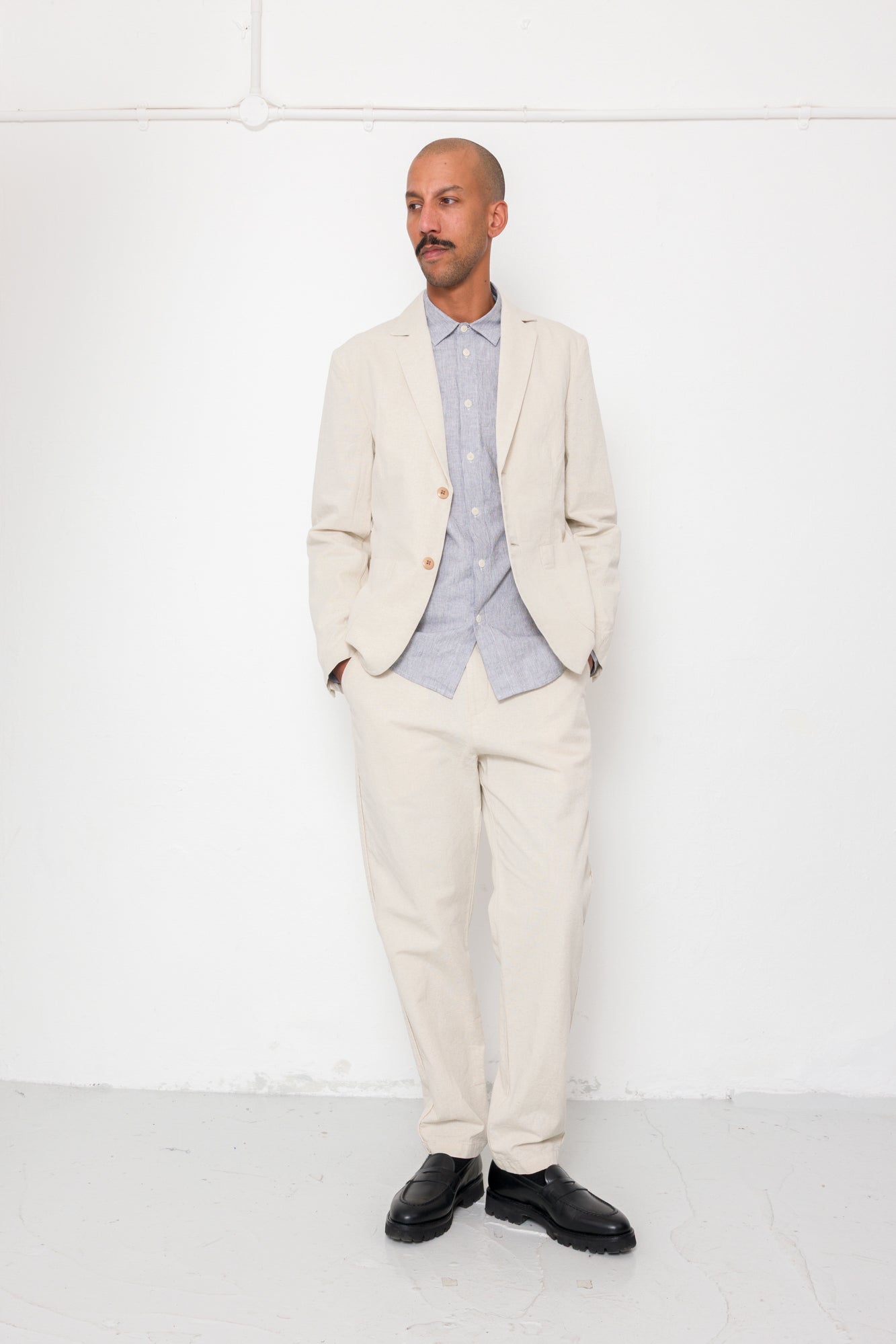 Fixed Waistband Cotton Linen Trouser - Natural Linen Canvas