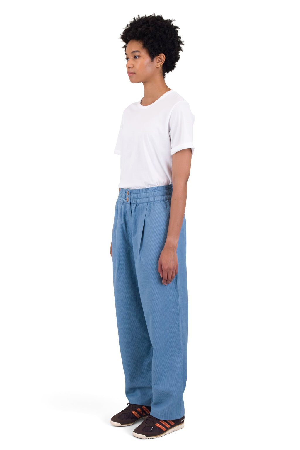 Drawcord Baggy Pants - Light Indigo Topstitch