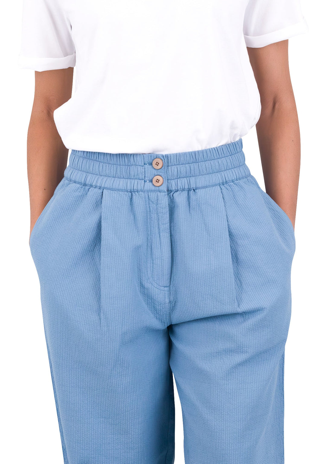 Drawcord Baggy Pants - Light Indigo Topstitch