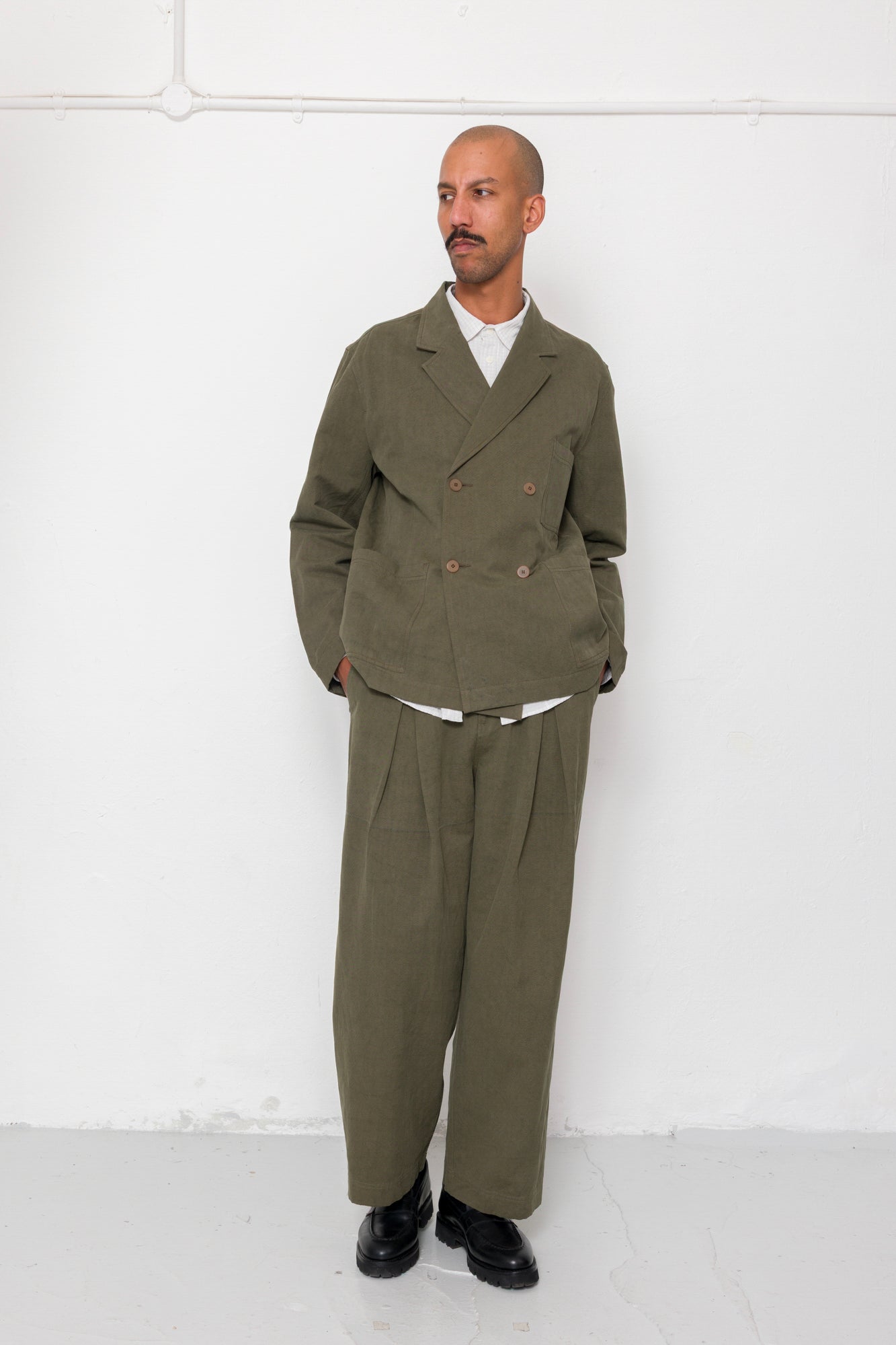 Easy Fit Trouser - Dark Olive Slub Linen