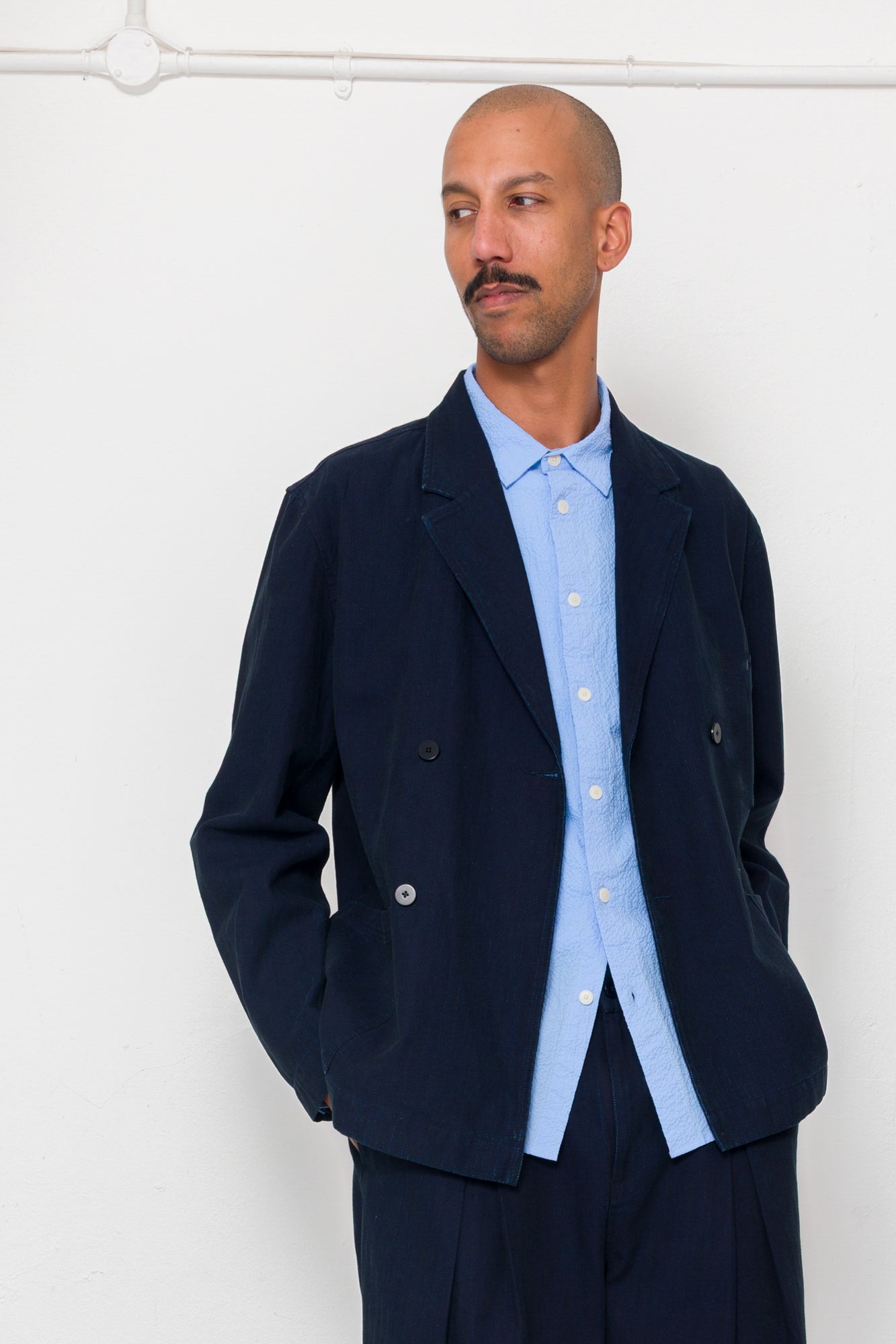 Easy Fit Blazer - Deep Indigo Herringbone