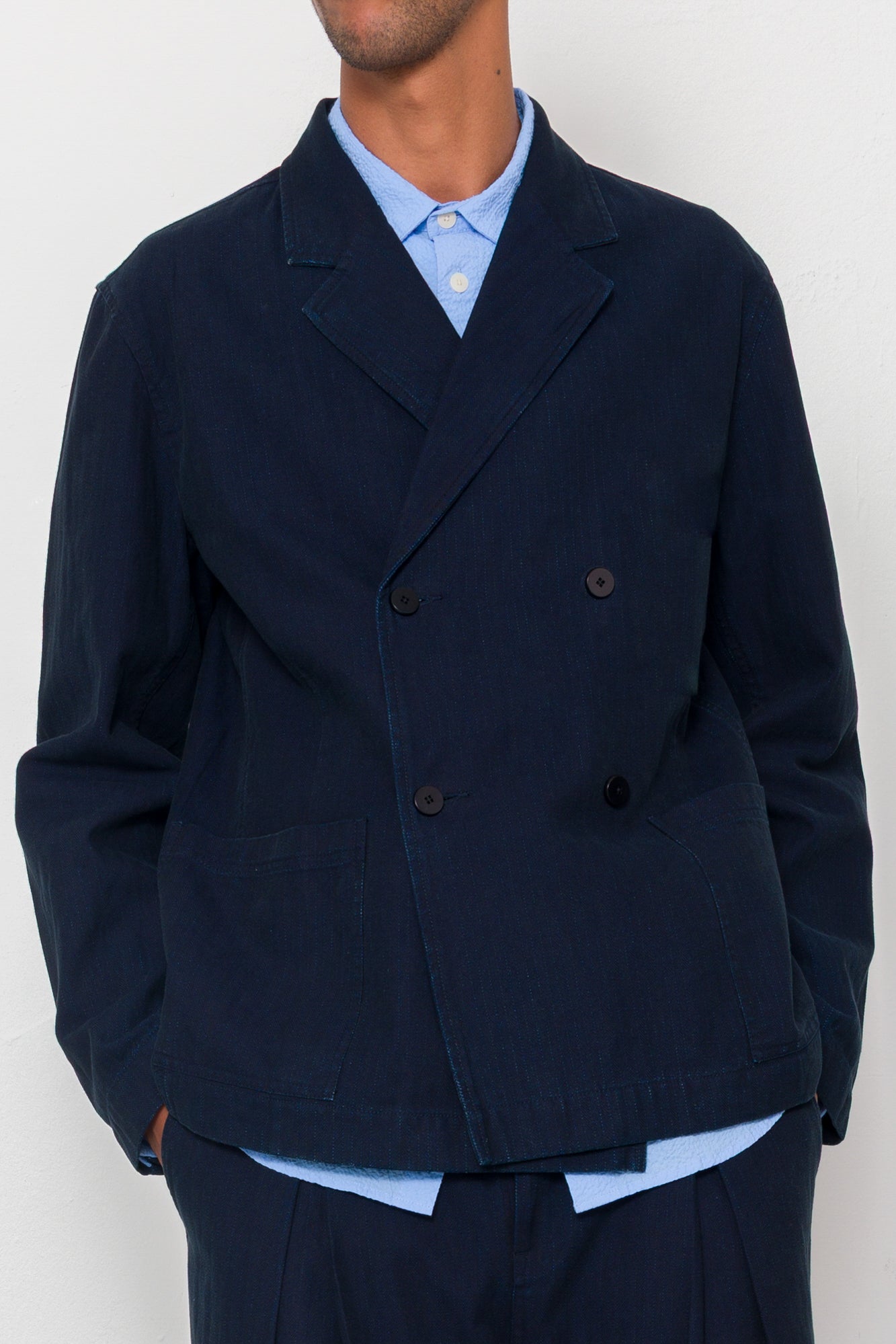 Easy Fit Blazer - Deep Indigo Herringbone