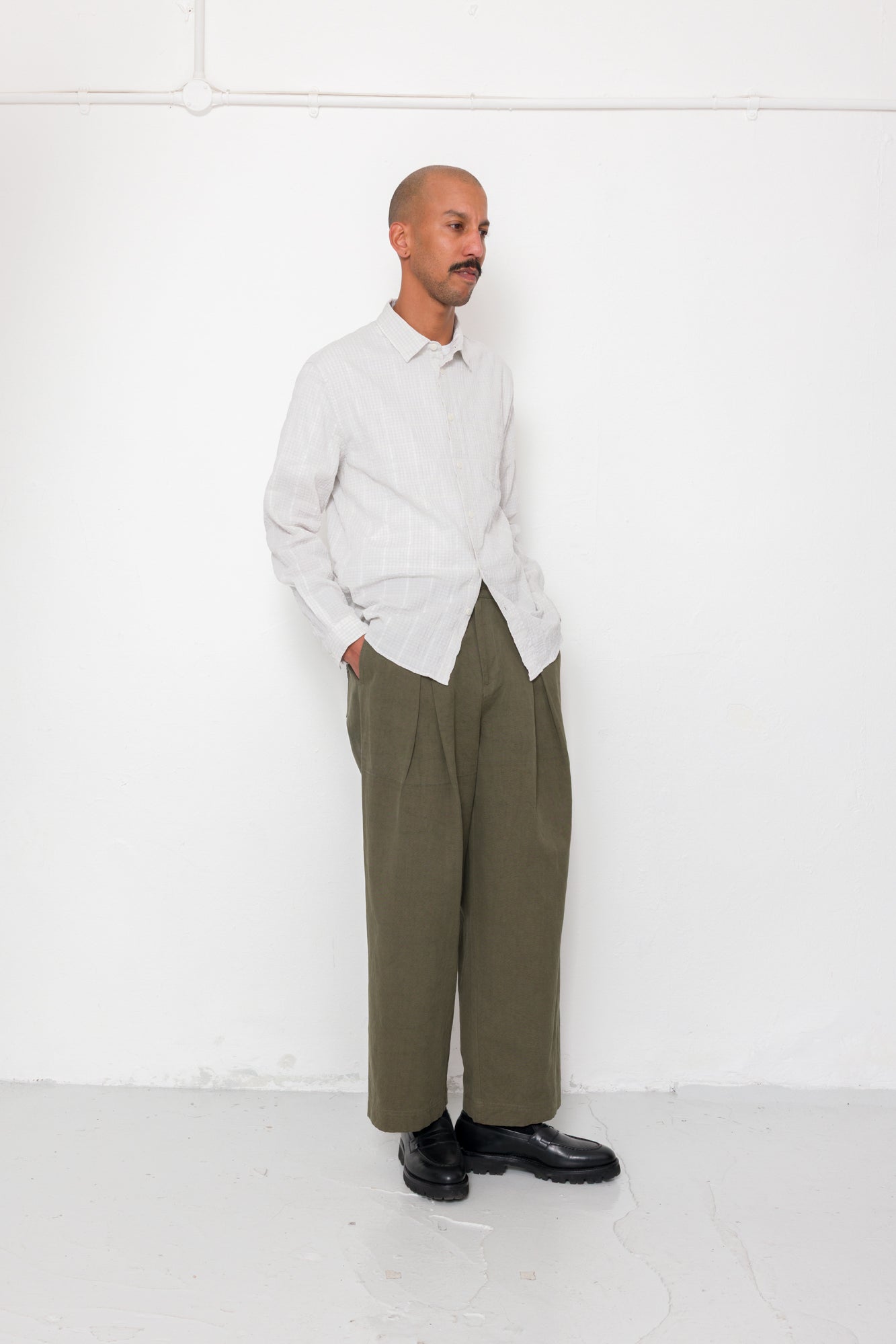 Easy Fit Trouser - Dark Olive Slub Linen