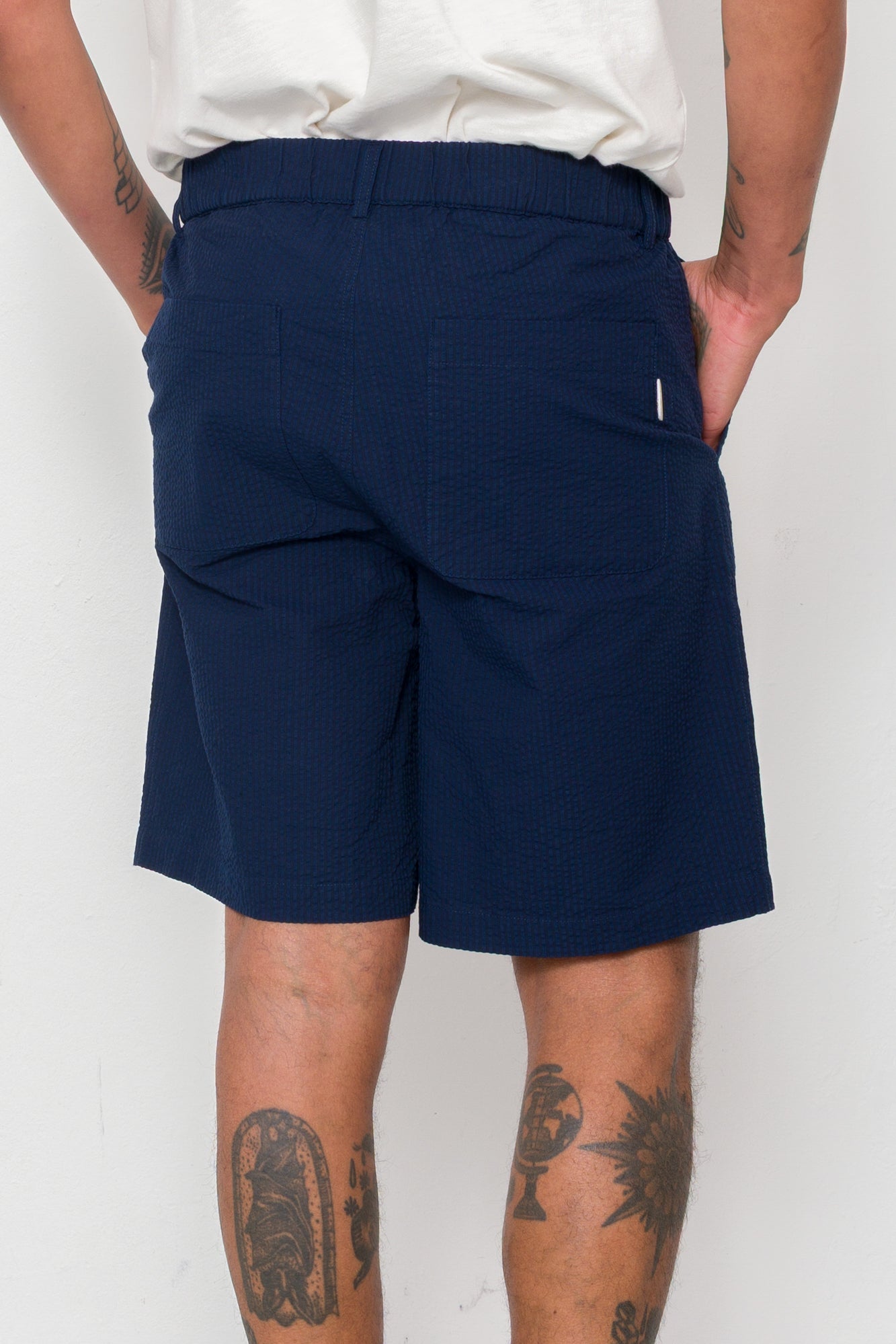 Elasticated Wide Fit Short - Navy Crinkle Stripe