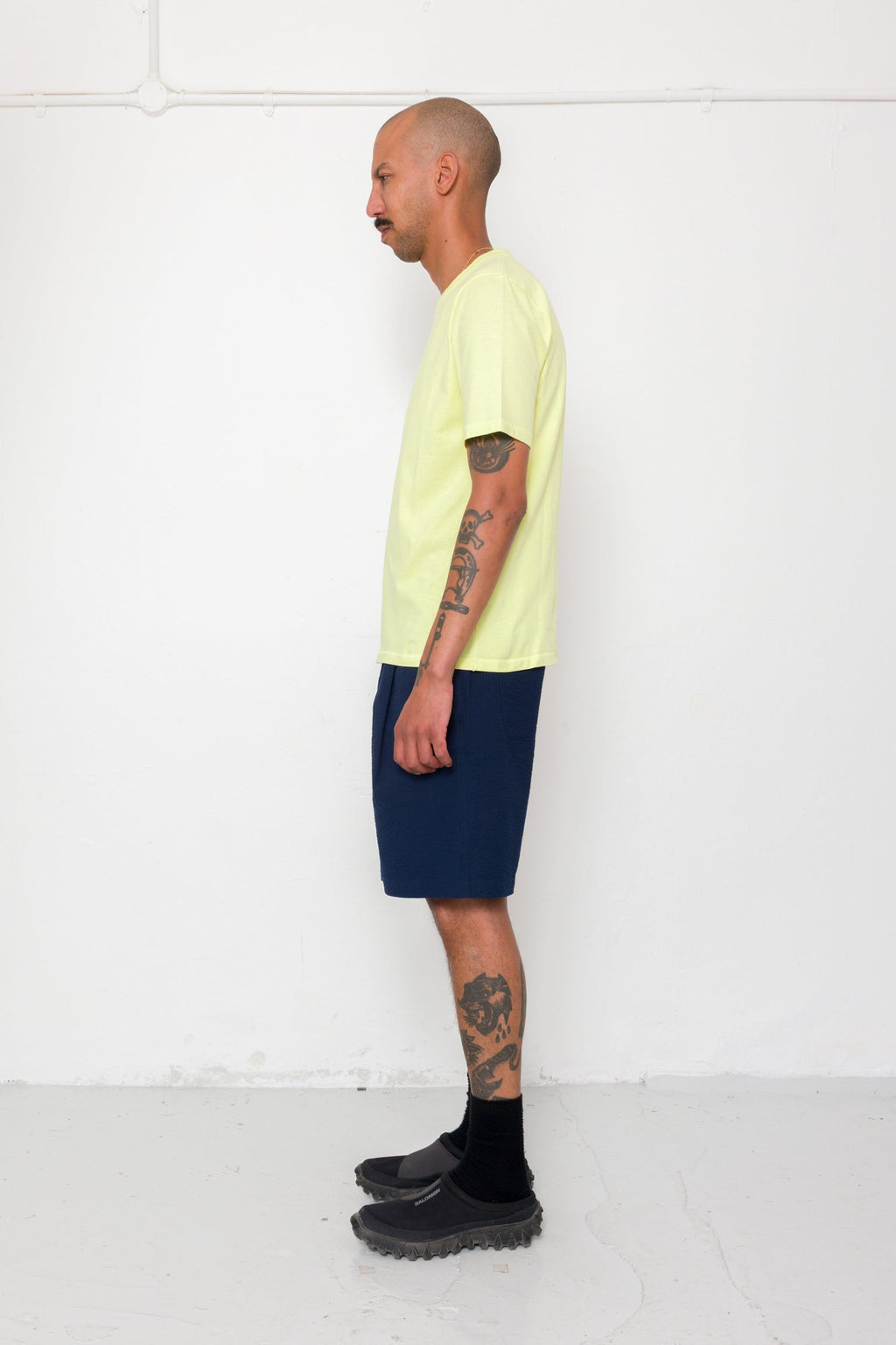 Elasticated Wide Fit Short - Navy Crinkle Stripe