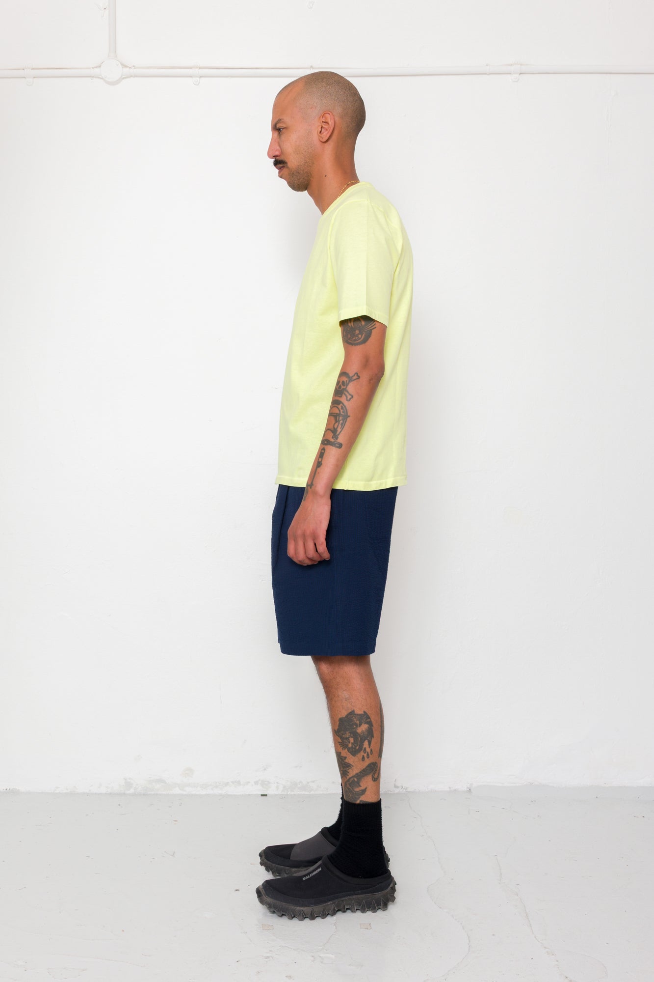 Elasticated Wide Fit Short - Navy Crinkle Stripe