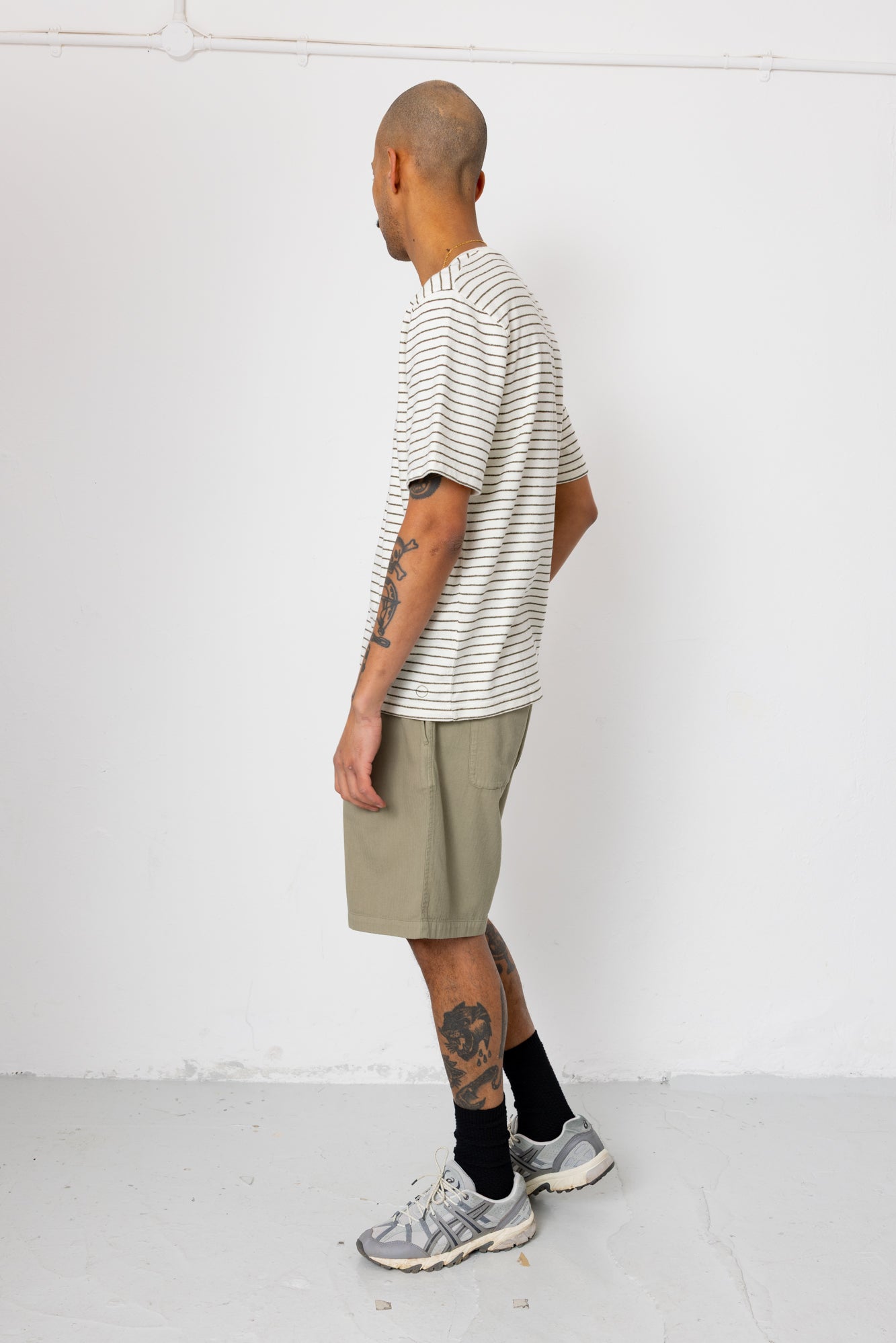 Elasticated Wide Fit Short - Silver Sage Herringbone