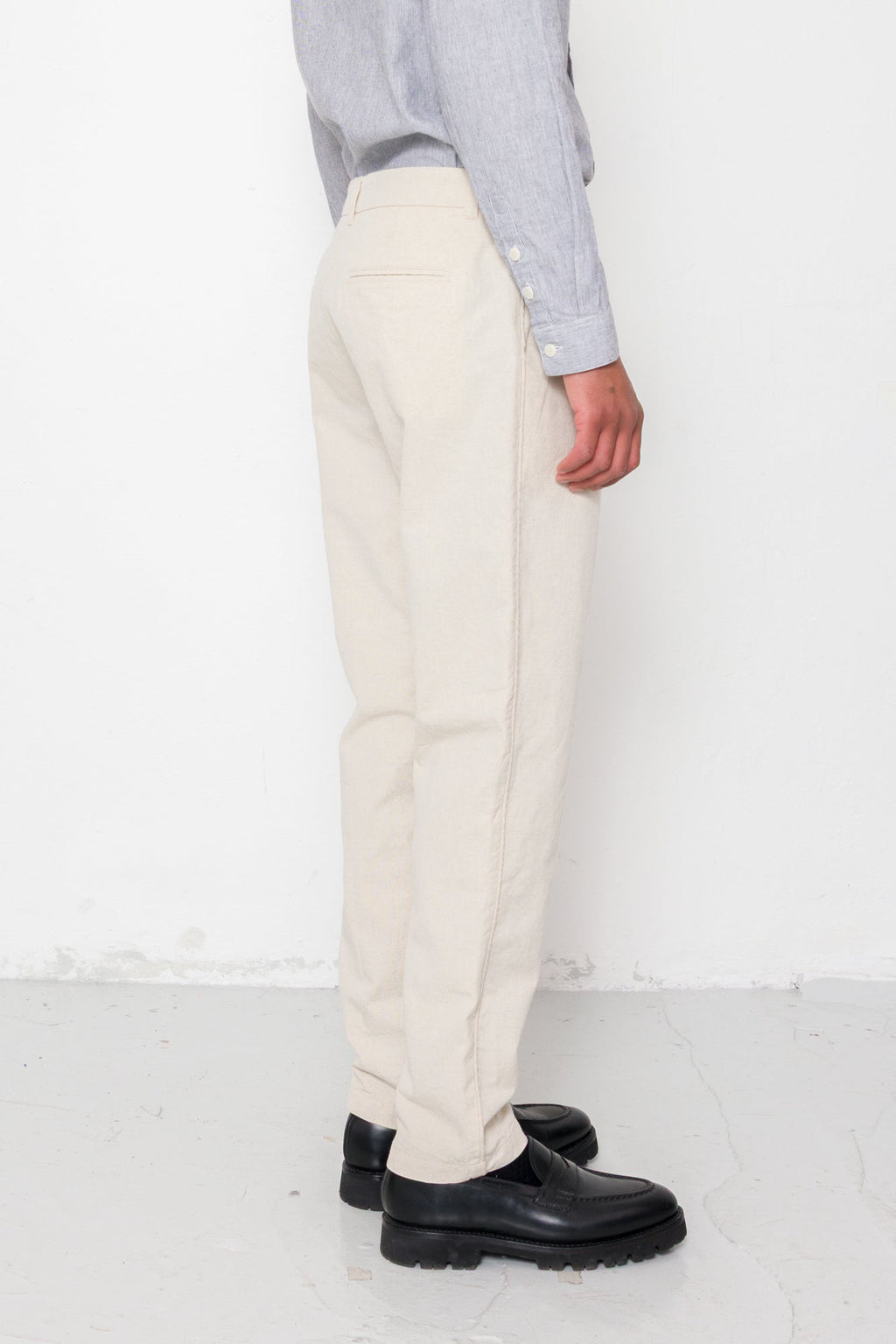 Fixed Waistband Cotton Linen Trouser - Natural Linen Canvas