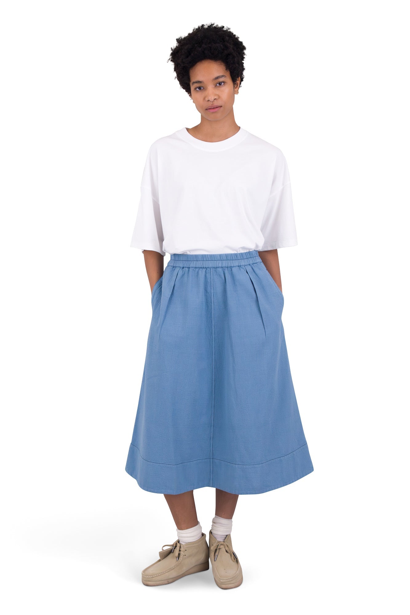 Full Seam Skirt - Light Indigo Topstitch
