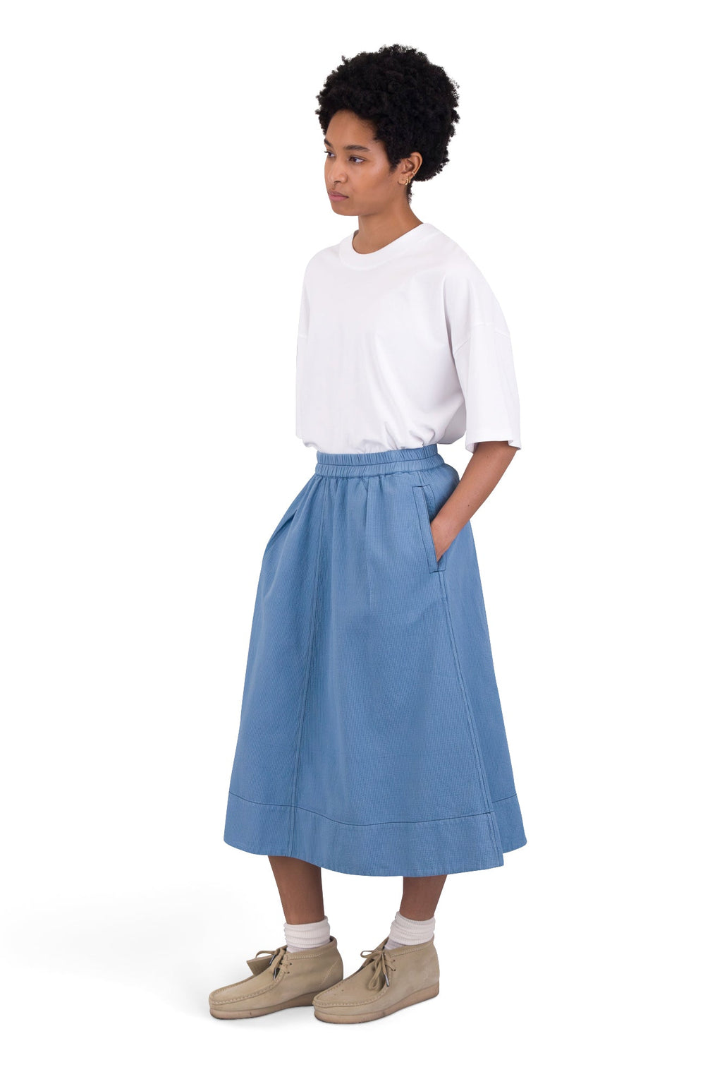Full Seam Skirt - Light Indigo Topstitch