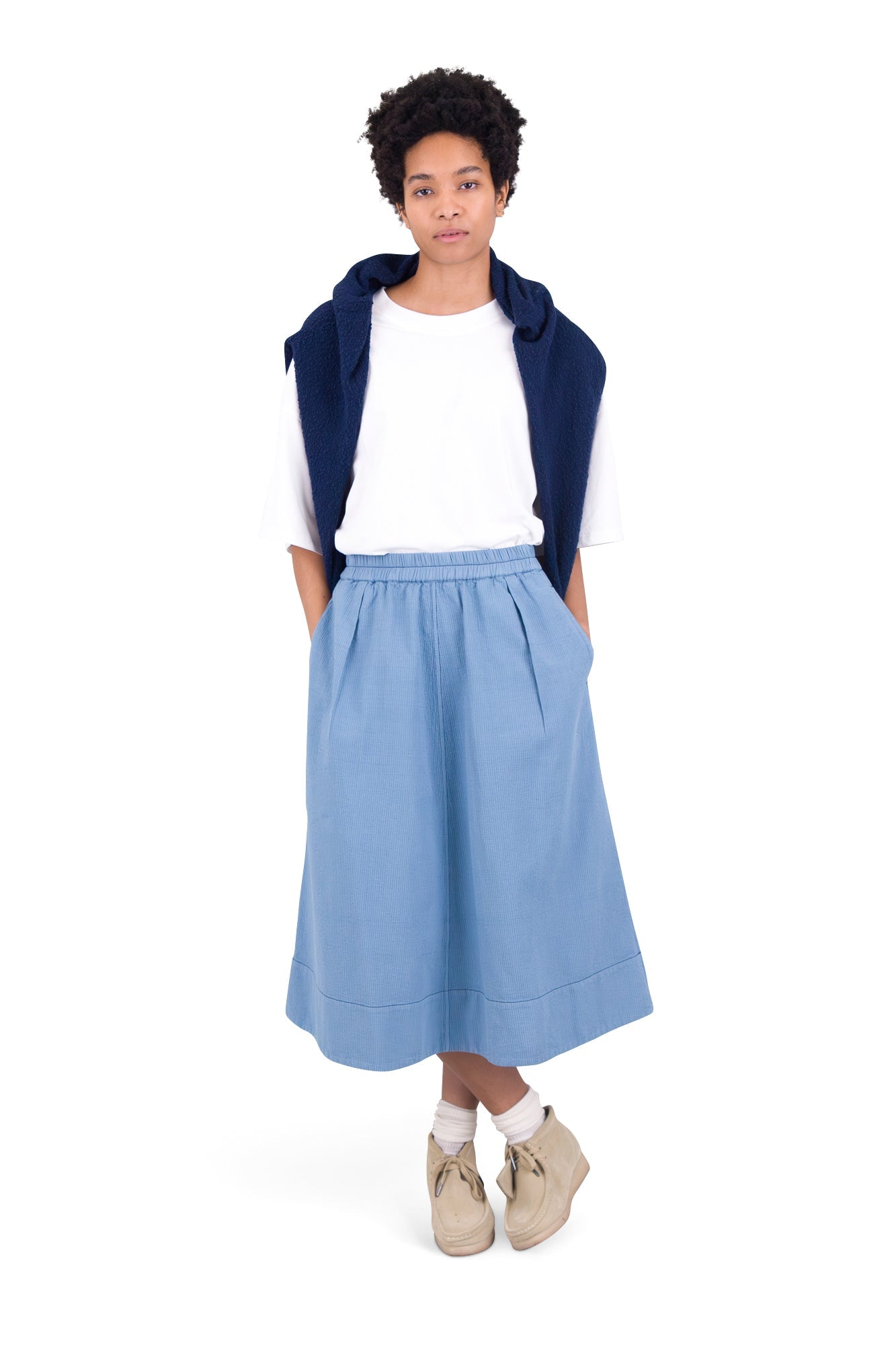 Full Seam Skirt - Light Indigo Topstitch