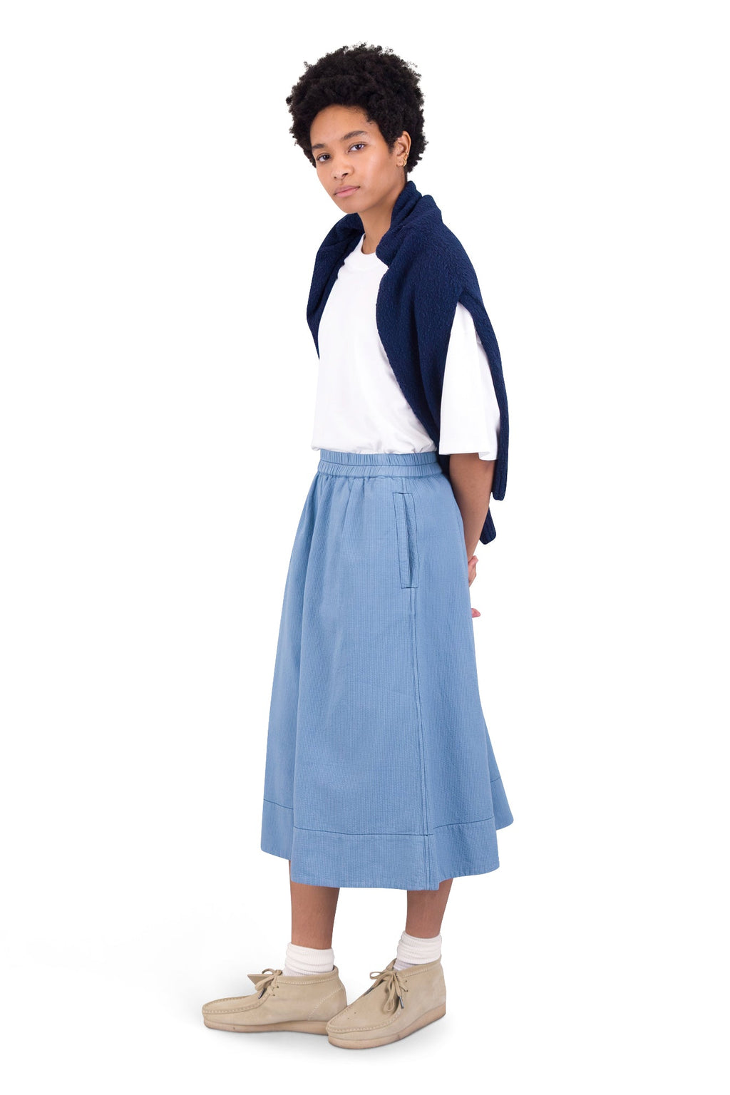 Full Seam Skirt - Light Indigo Topstitch