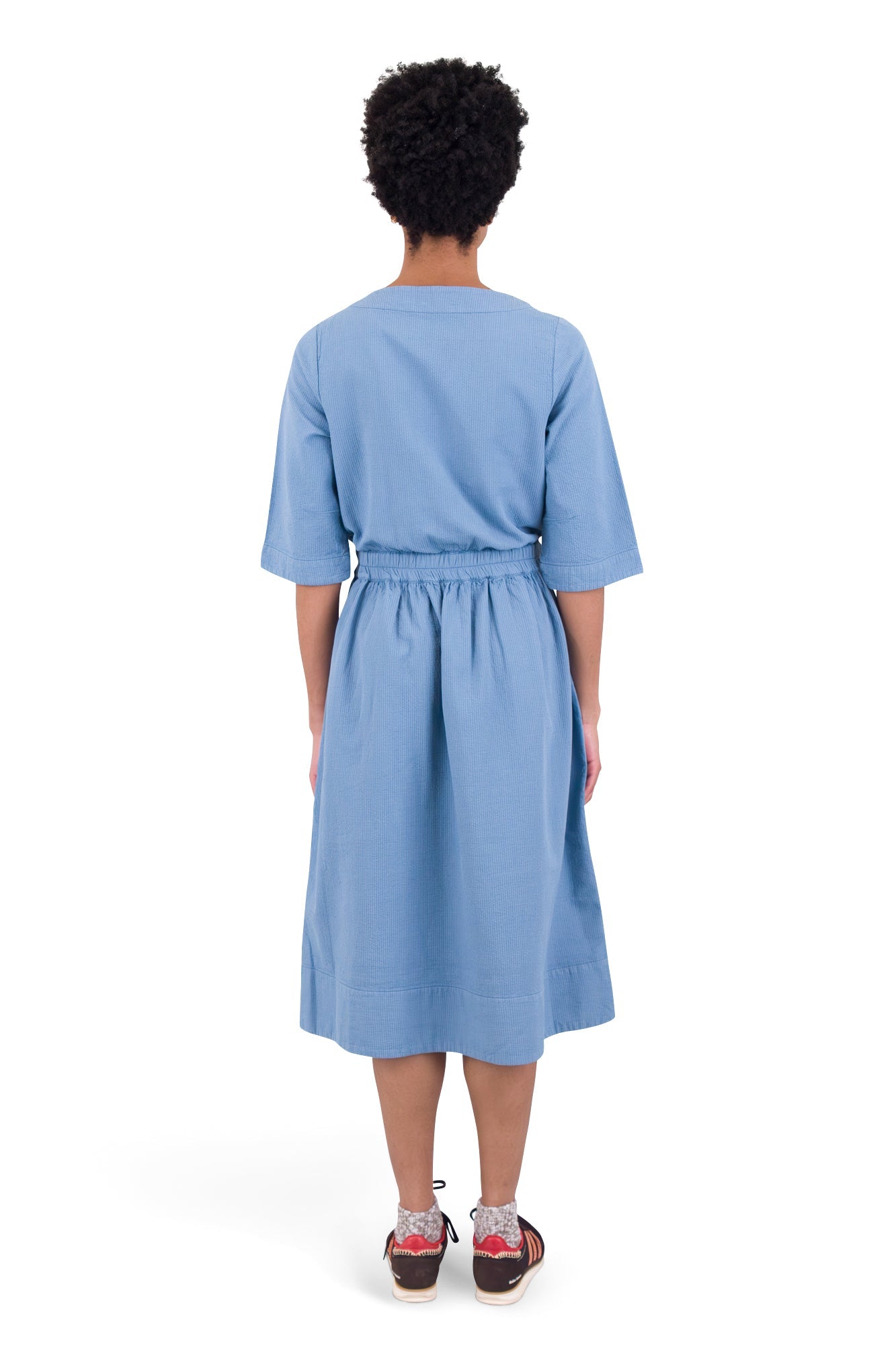 Gathered Dress - Light Indigo Topstitch