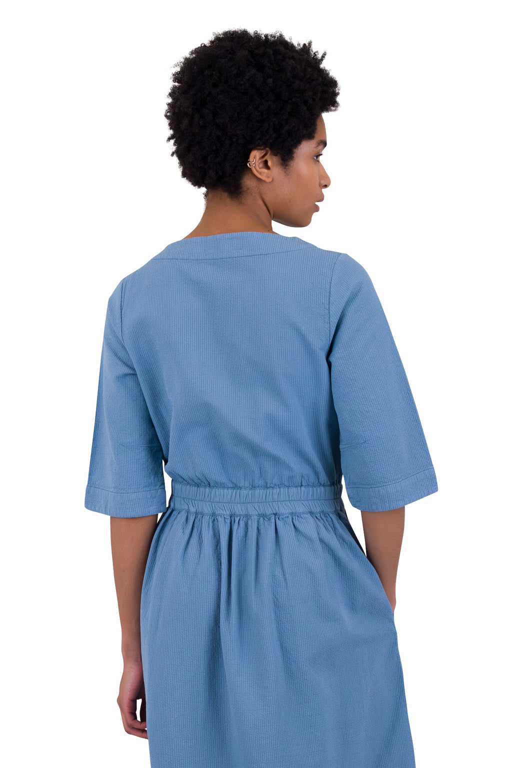 Gathered Dress - Light Indigo Topstitch