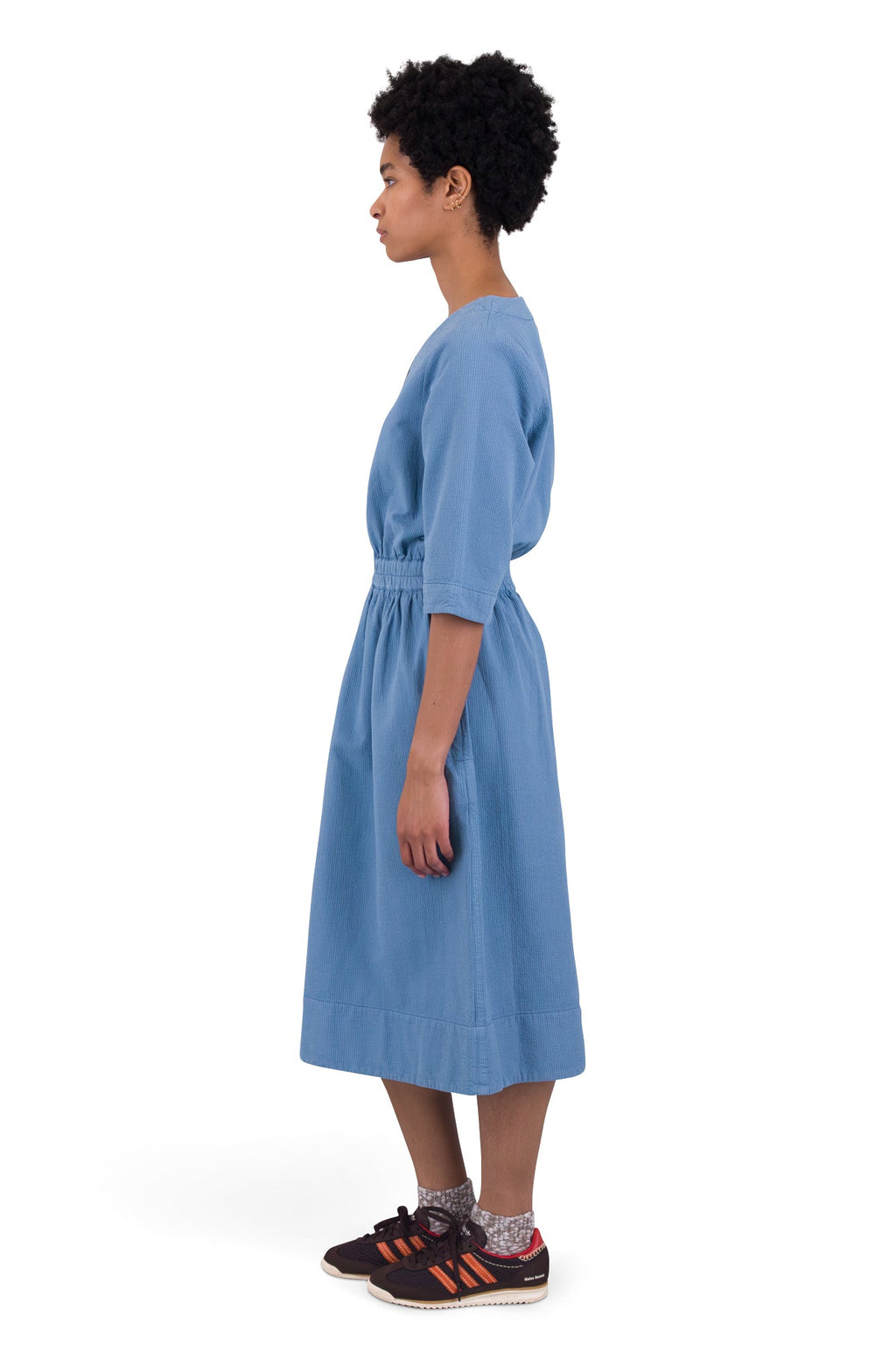 Gathered Dress - Light Indigo Topstitch