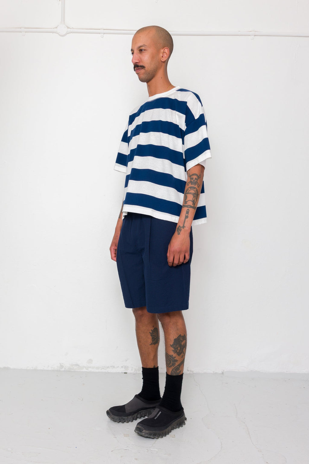 Oversized Striped T-Shirt - Off White / Indigo Blue