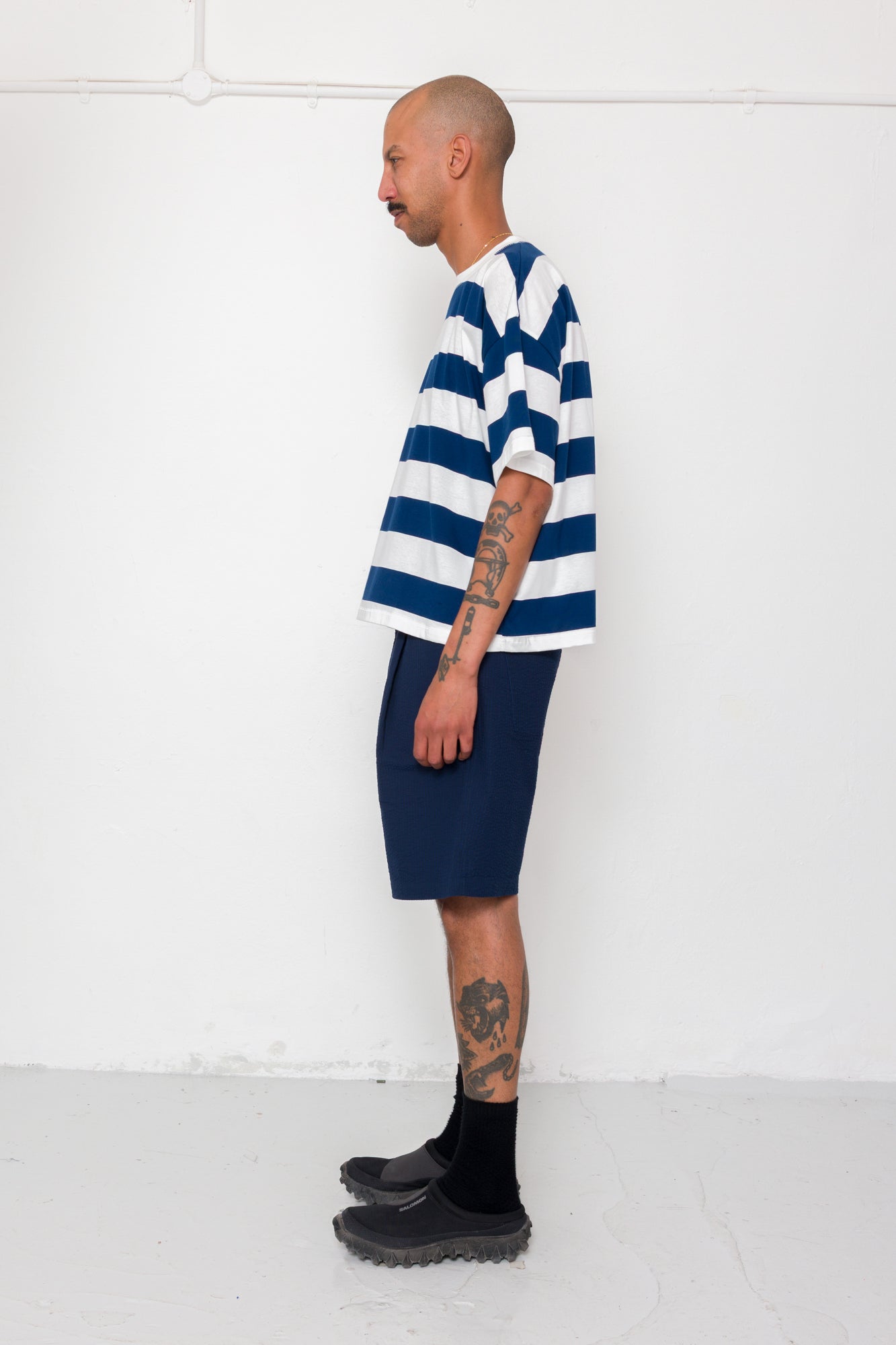 Oversized Striped T-Shirt - Off White / Indigo Blue