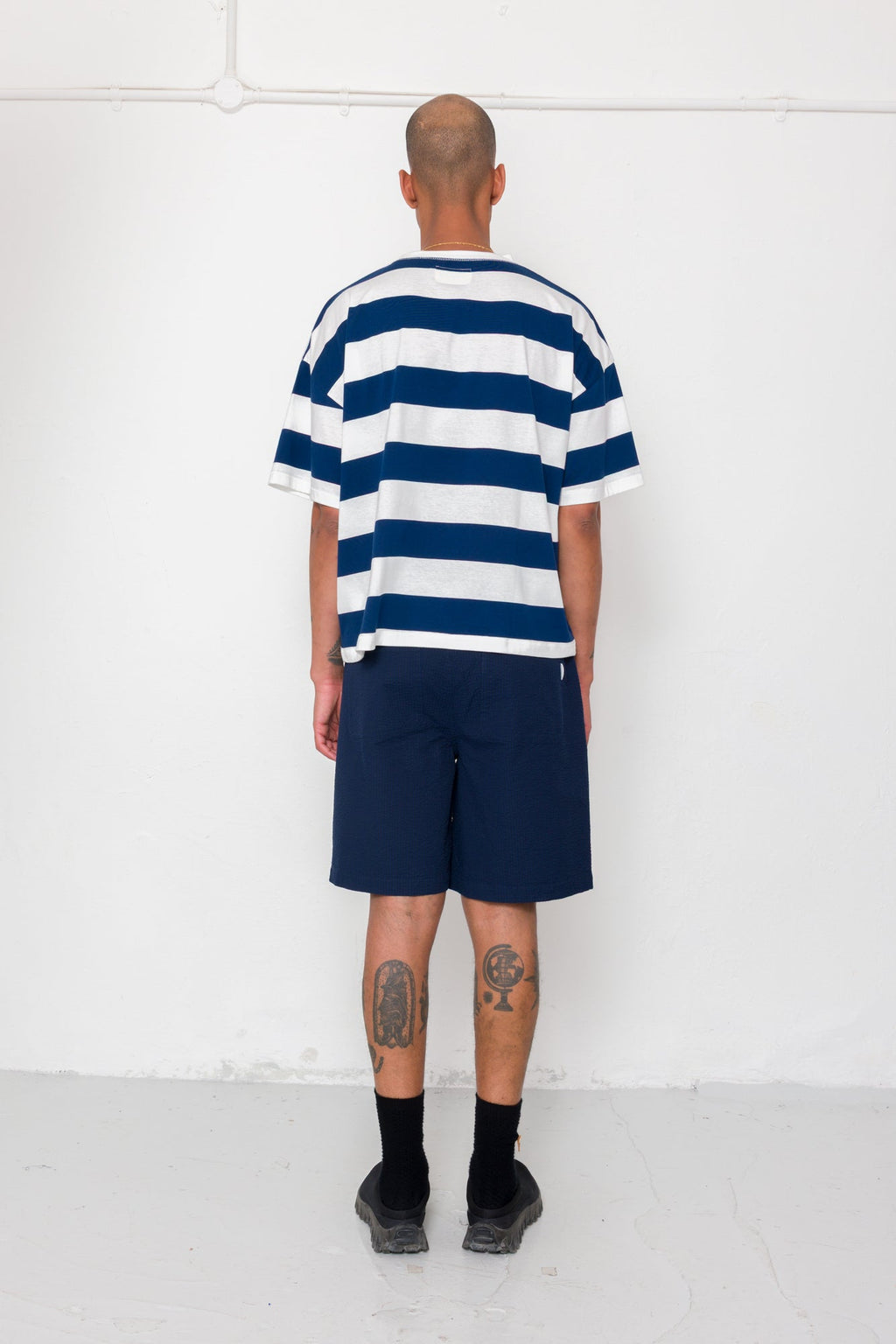 Oversized Striped T-Shirt - Off White / Indigo Blue