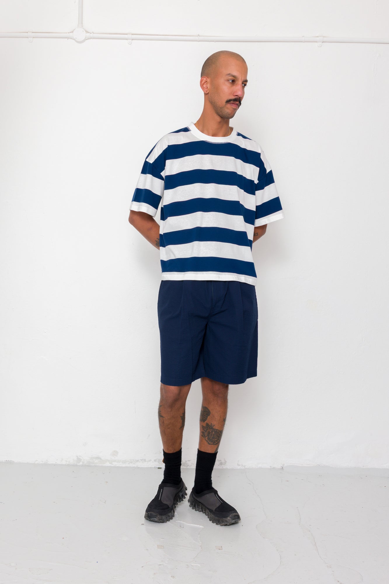 Oversized Striped T-Shirt - Off White / Indigo Blue