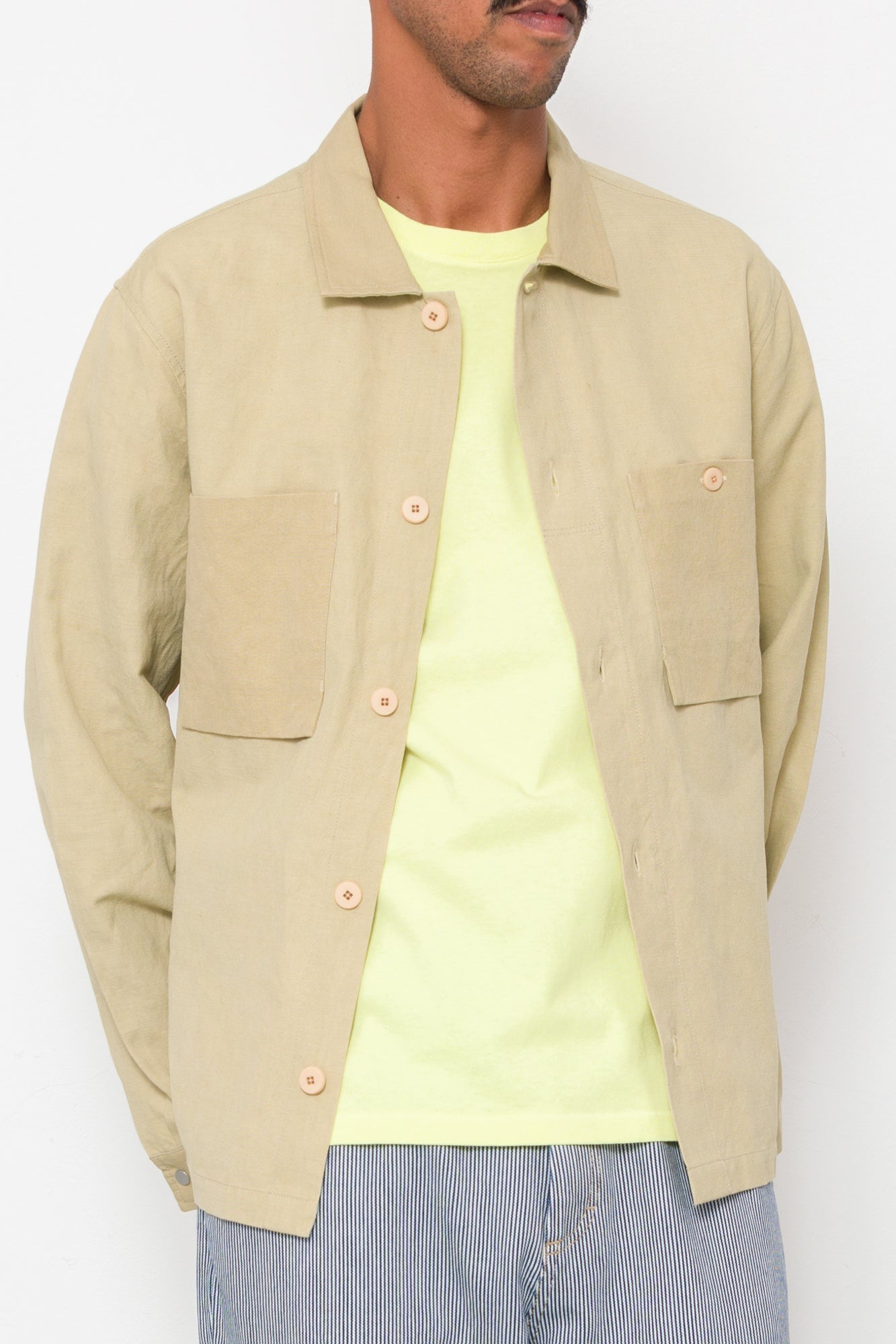 Patch Overshirt - Light Khaki Slub Linen