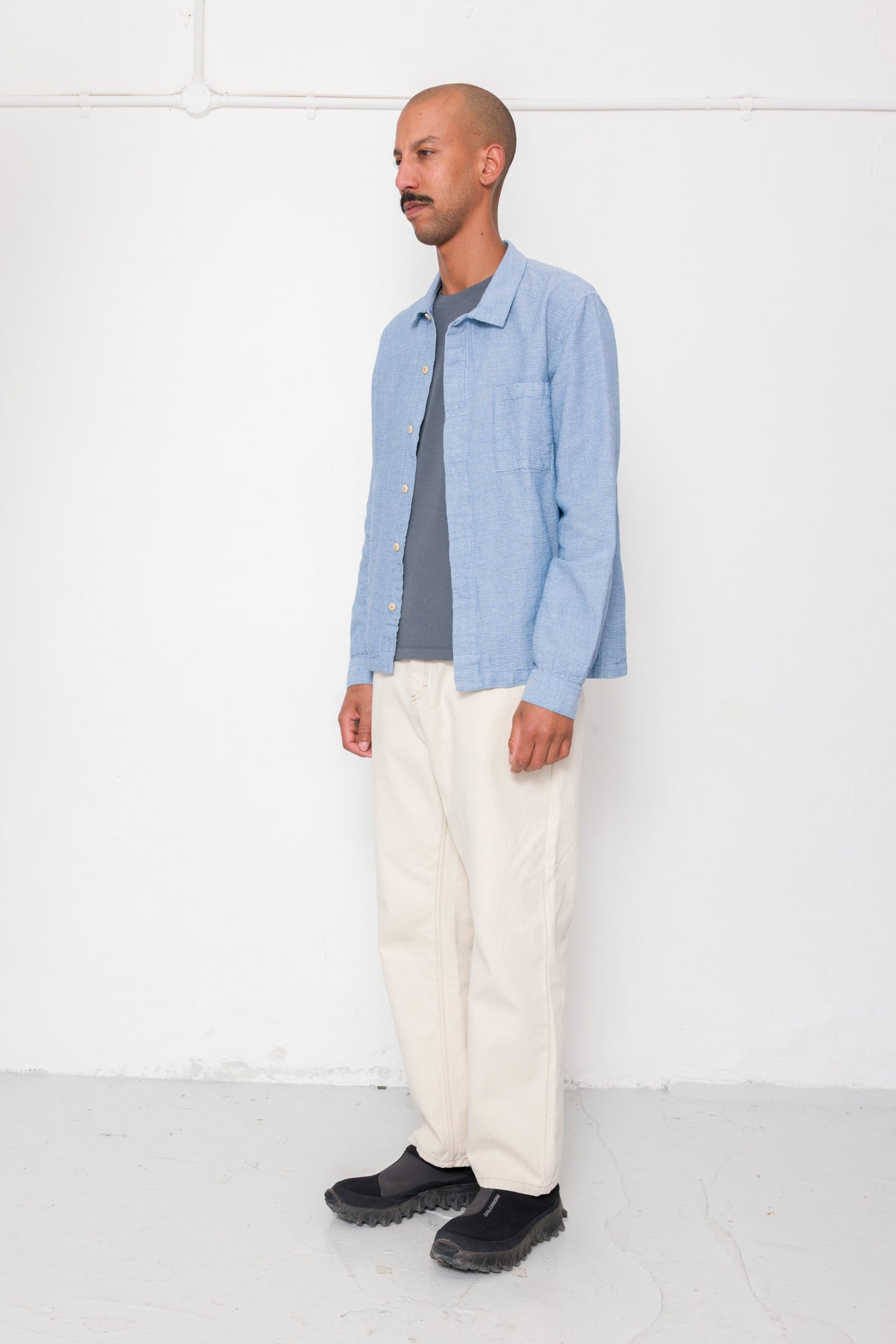 Patch Shirt - Light Indigo Basketweave