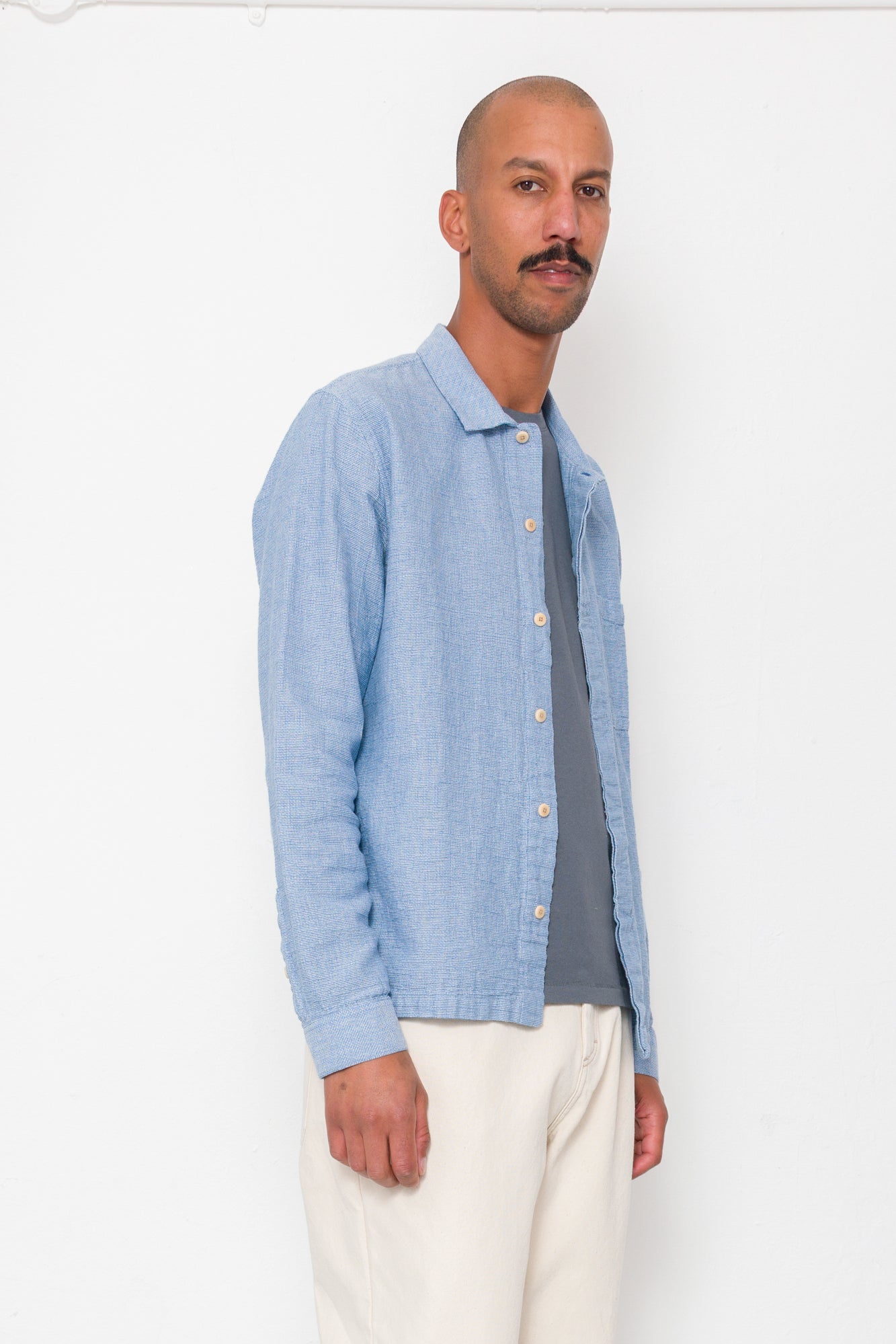 Patch Shirt - Light Indigo Basketweave