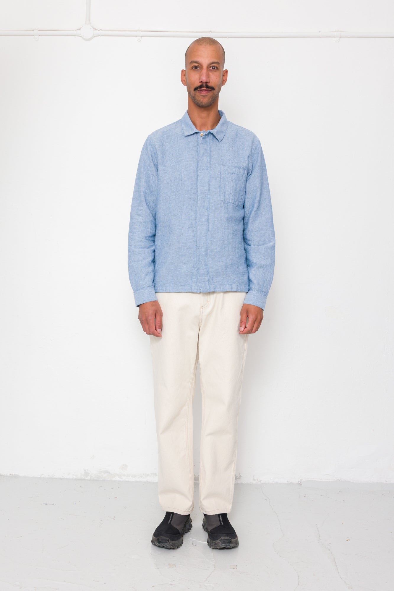 Patch Shirt - Light Indigo Basketweave