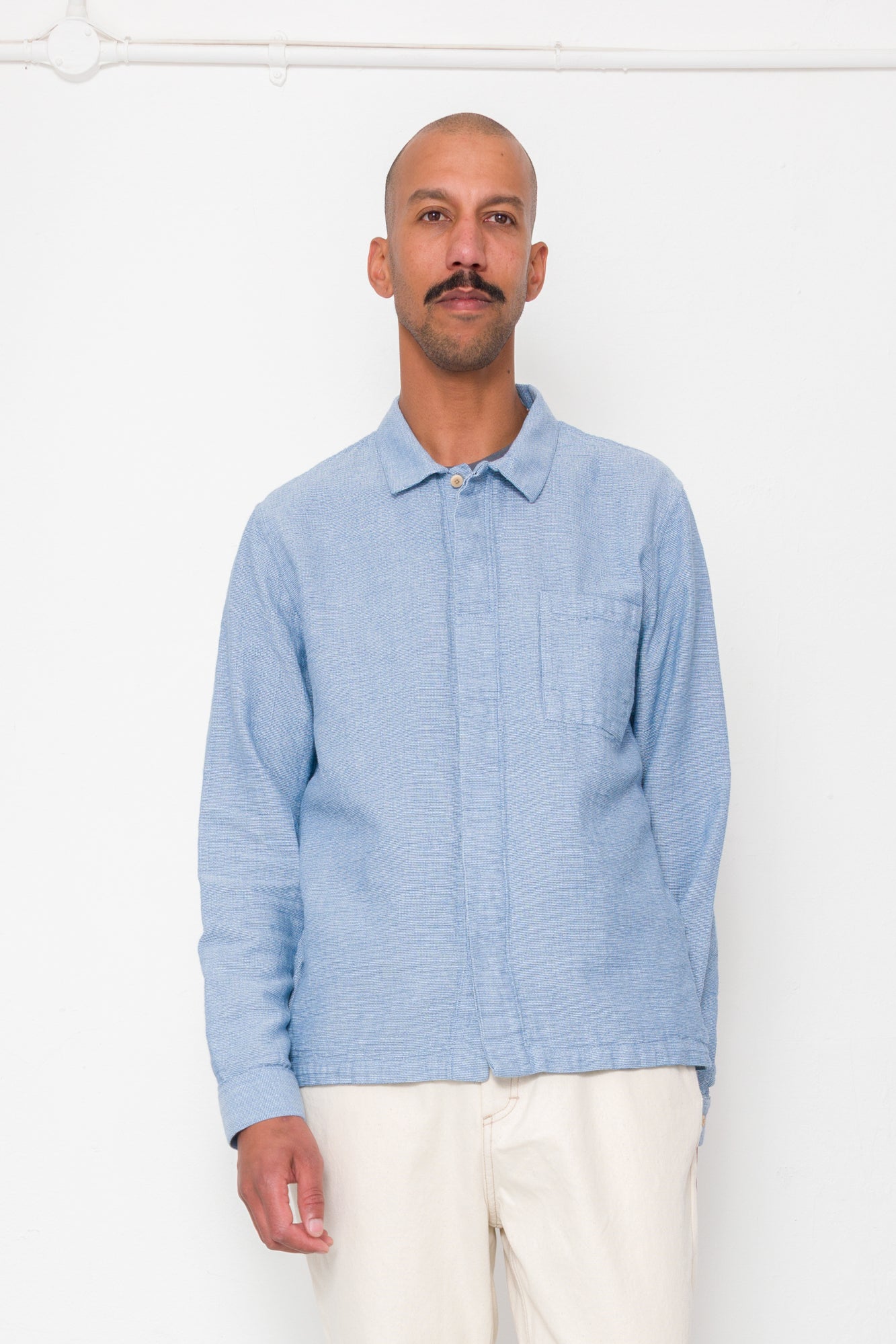 Patch Shirt - Light Indigo Basketweave
