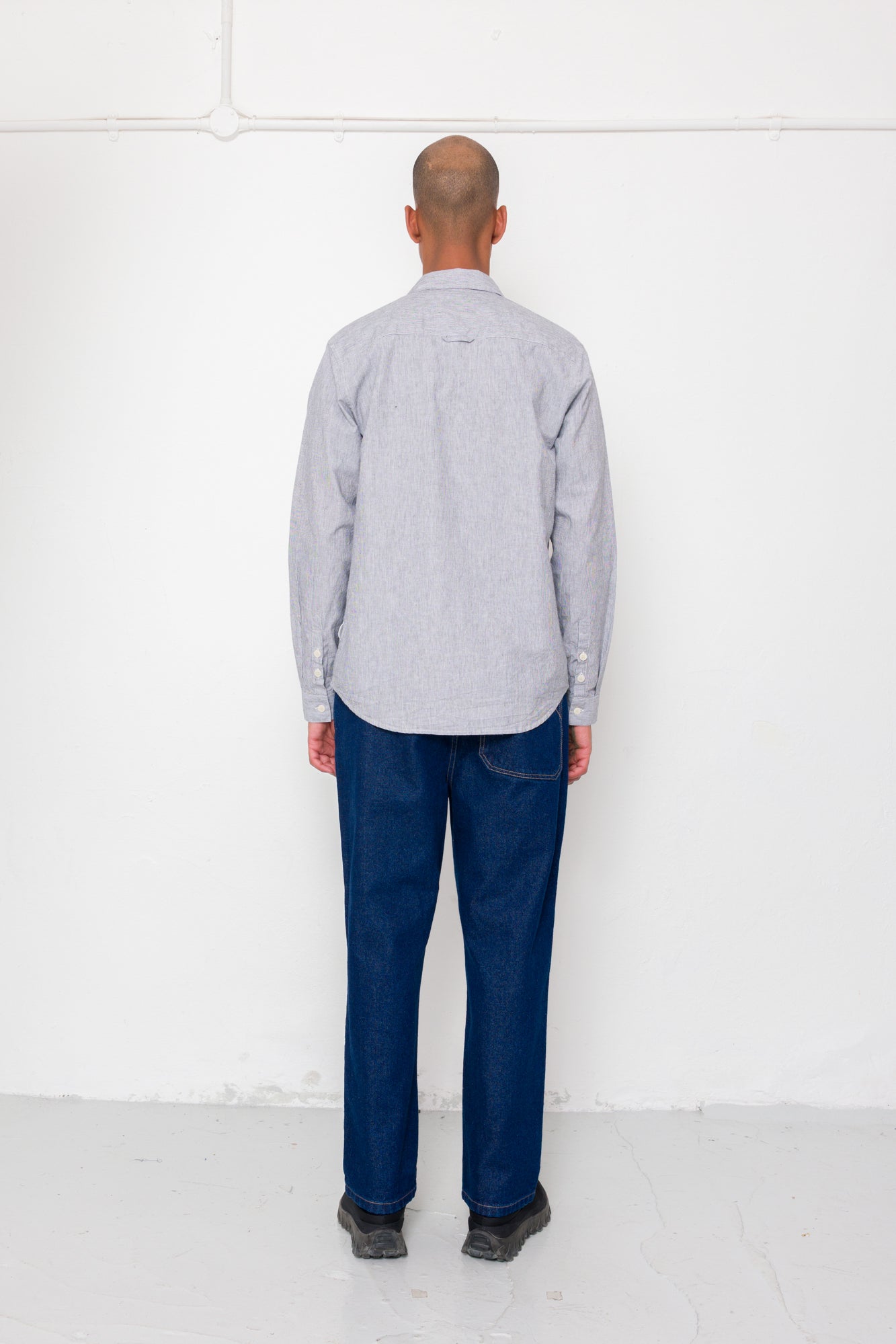 Relaxed Fit Shirt - Black Microstripe Linen