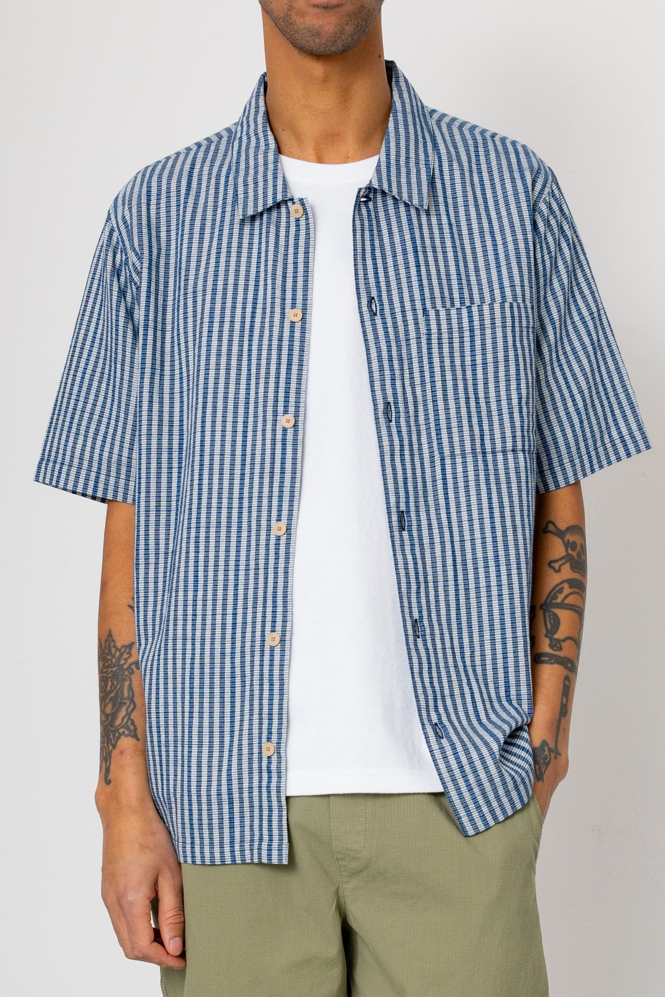 Gabe Shirt - Indigo Crinkle Mini Check
