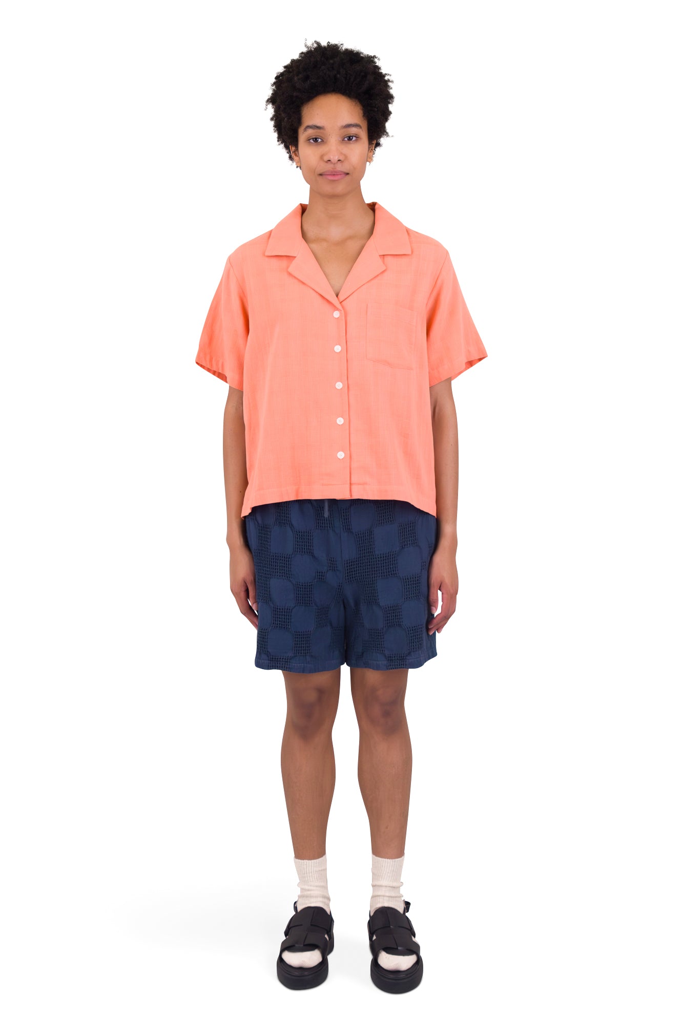 Short Sleeve Soft Collar Shirt - Coral Double Layer Voile