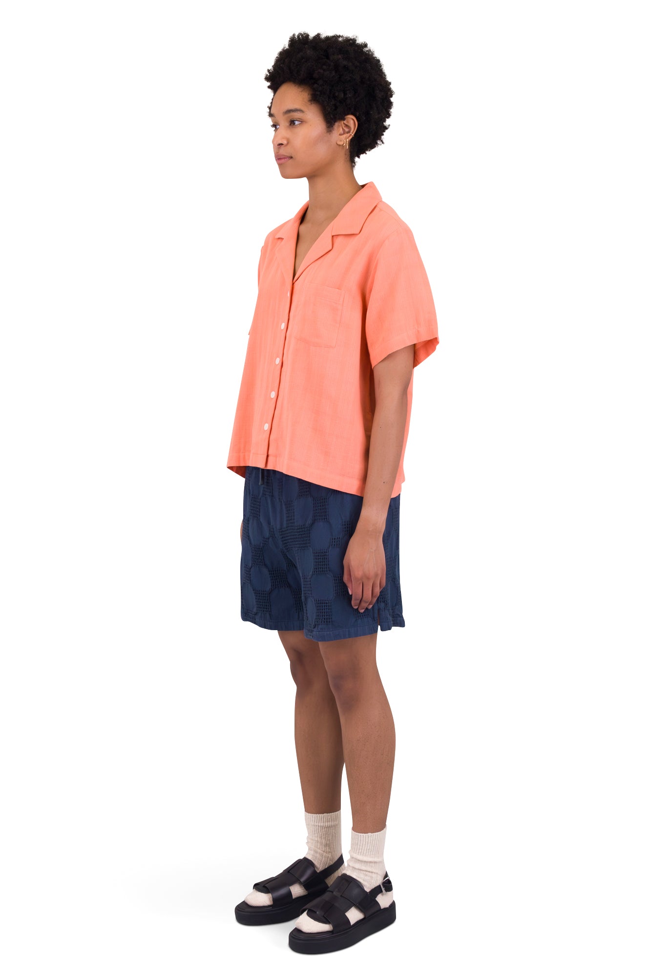 Short Sleeve Soft Collar Shirt - Coral Double Layer Voile