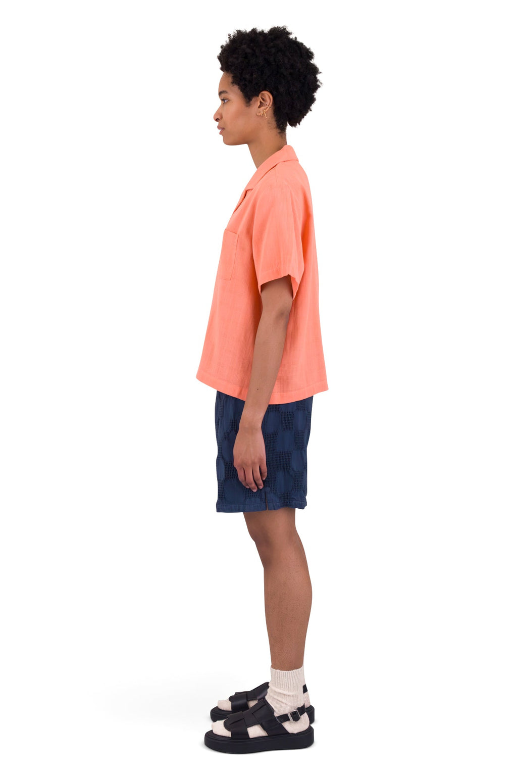 Short Sleeve Soft Collar Shirt - Coral Double Layer Voile