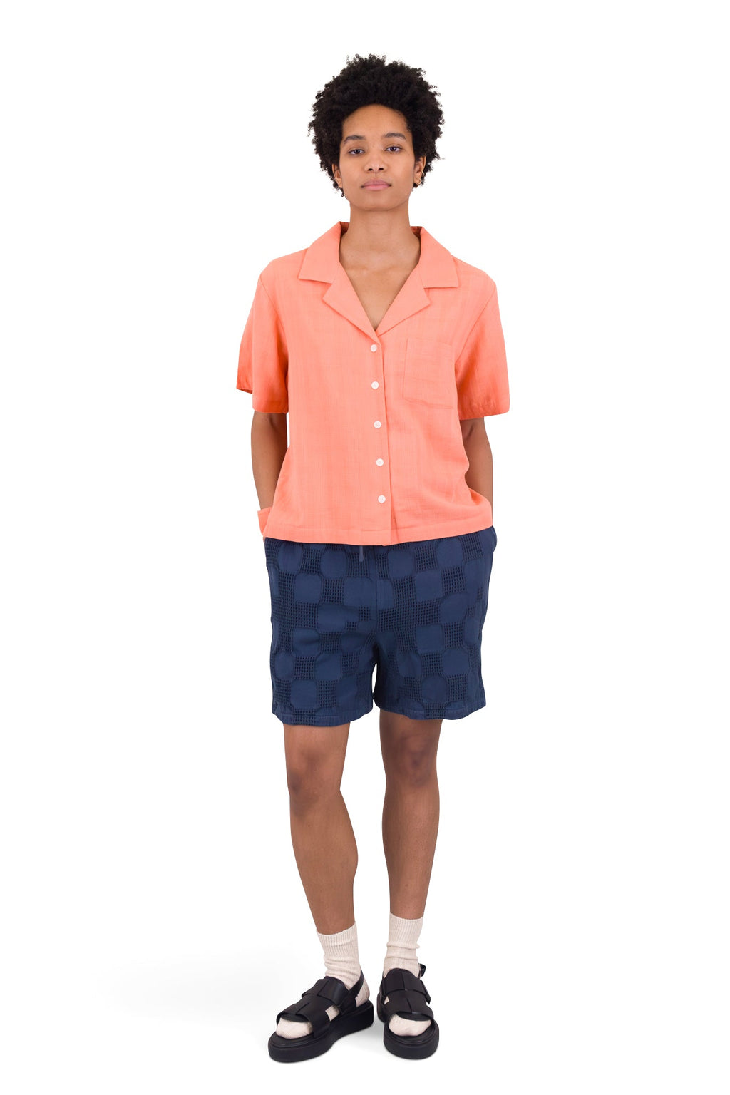 Short Sleeve Soft Collar Shirt - Coral Double Layer Voile