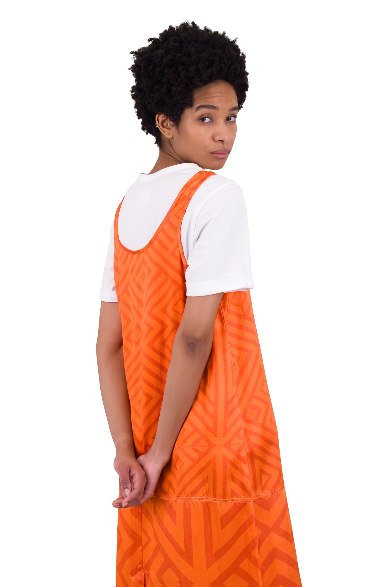 Slip Dress - Orange Coral Diamond Print