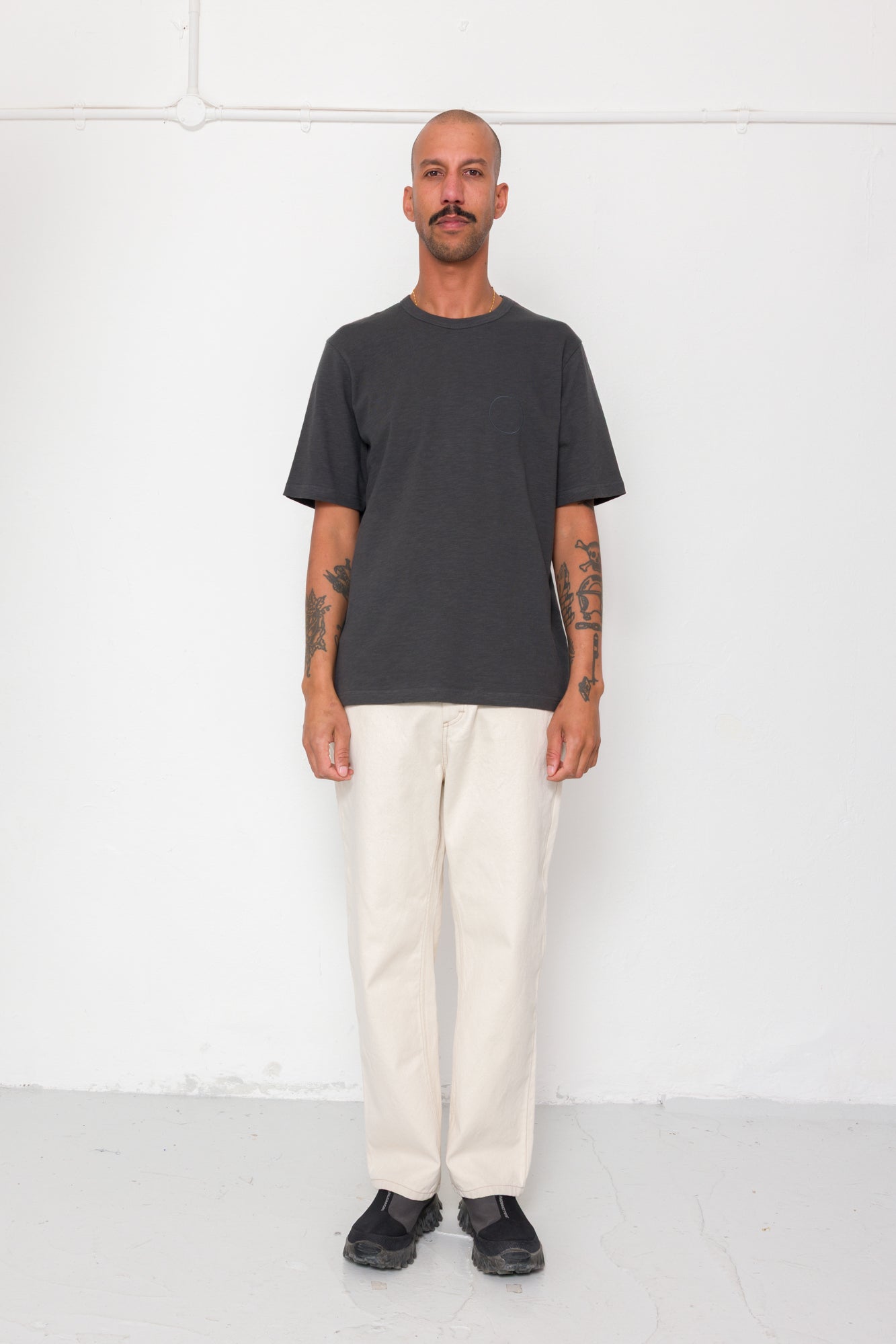 Slub Embroidered T-Shirt - Soft Black
