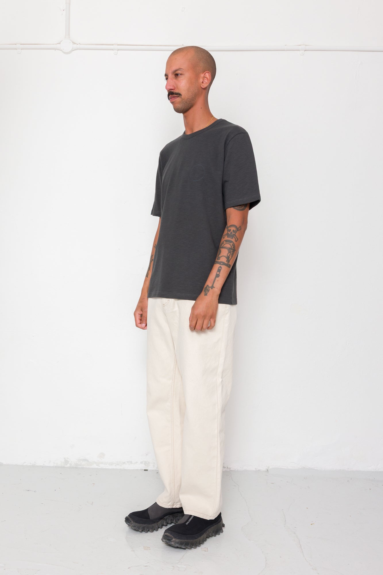Slub Embroidered T-Shirt - Soft Black