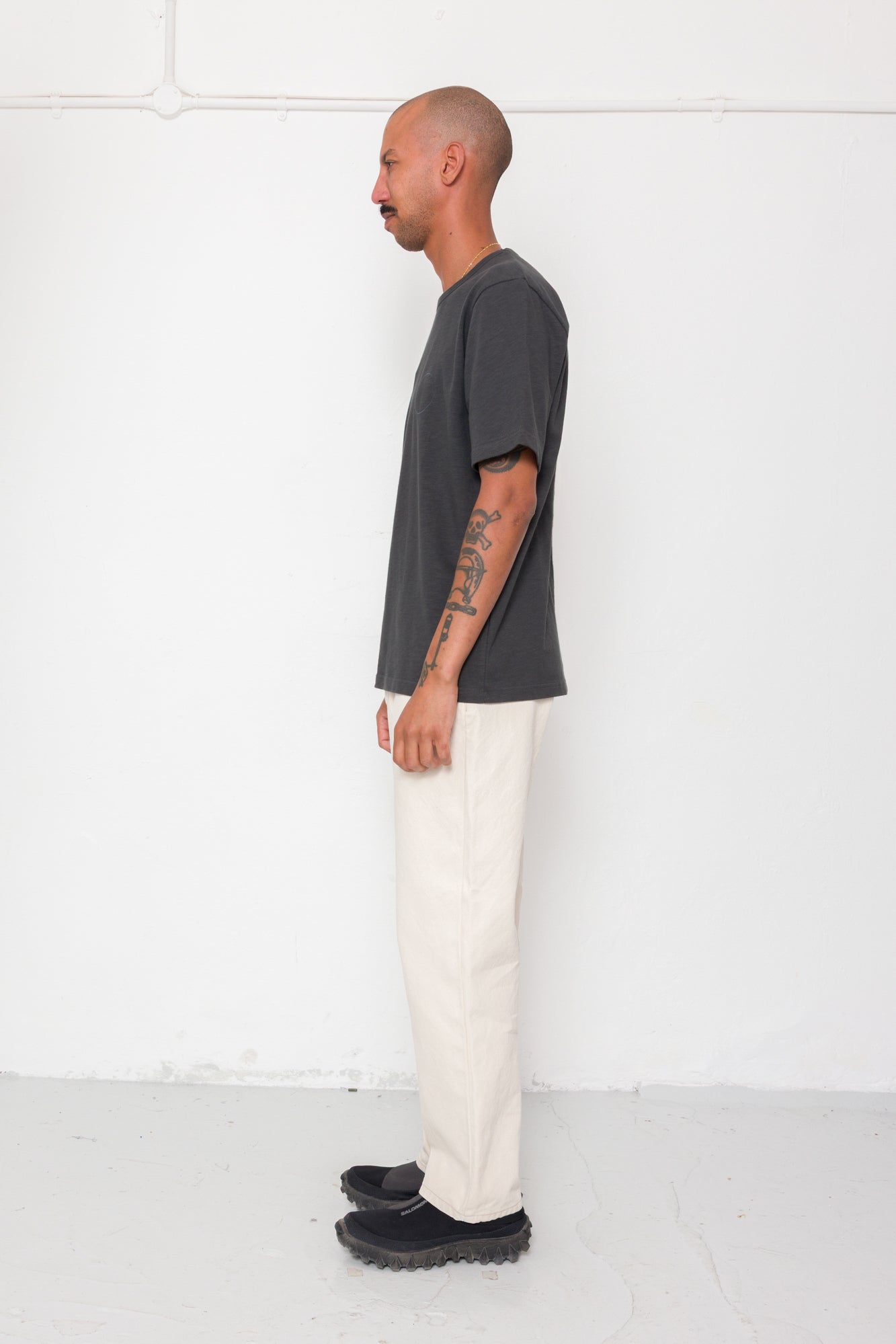 Slub Embroidered T-Shirt - Soft Black