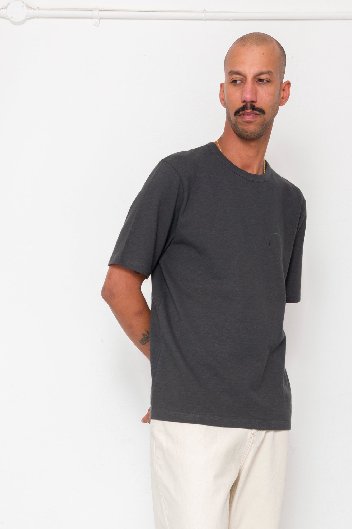 Slub Embroidered T-Shirt - Soft Black