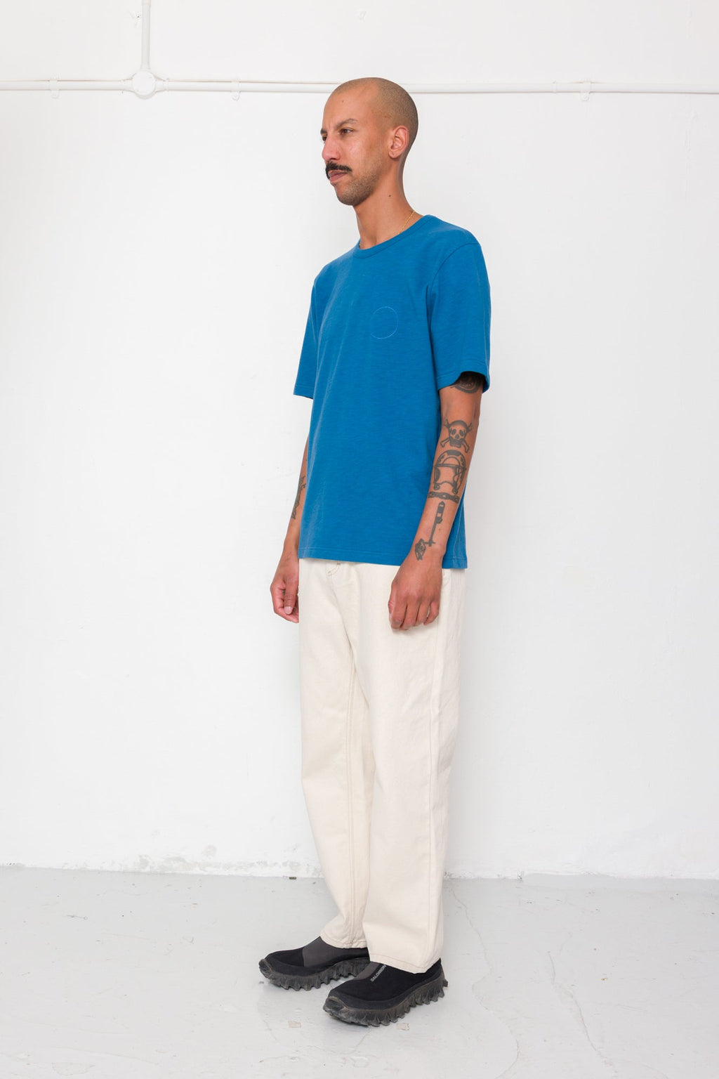 Slub Embroidered T-Shirt - Soft Blue