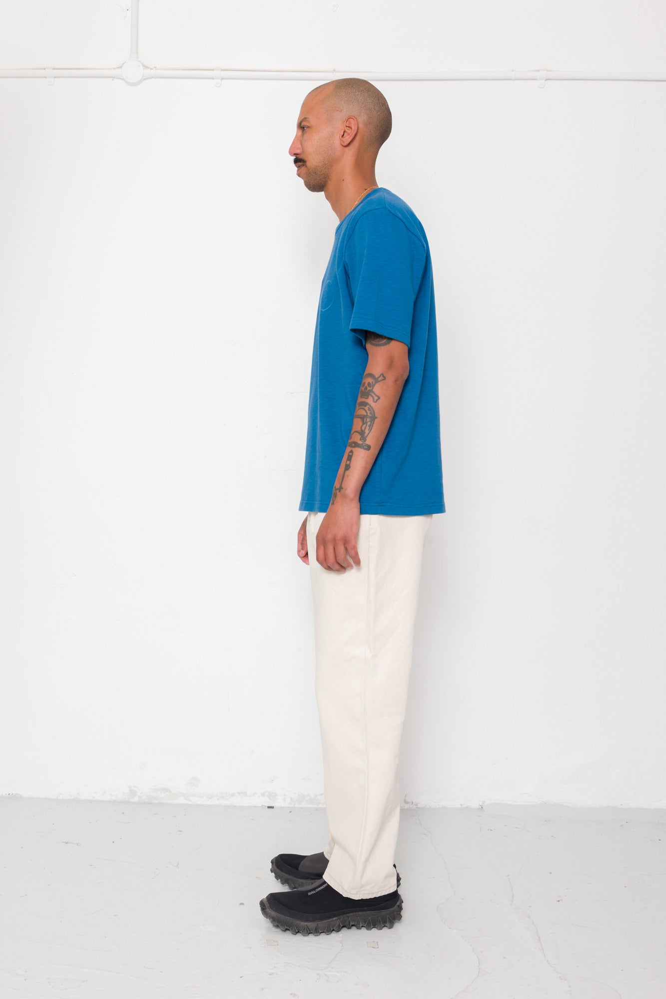 Slub Embroidered T-Shirt - Soft Blue