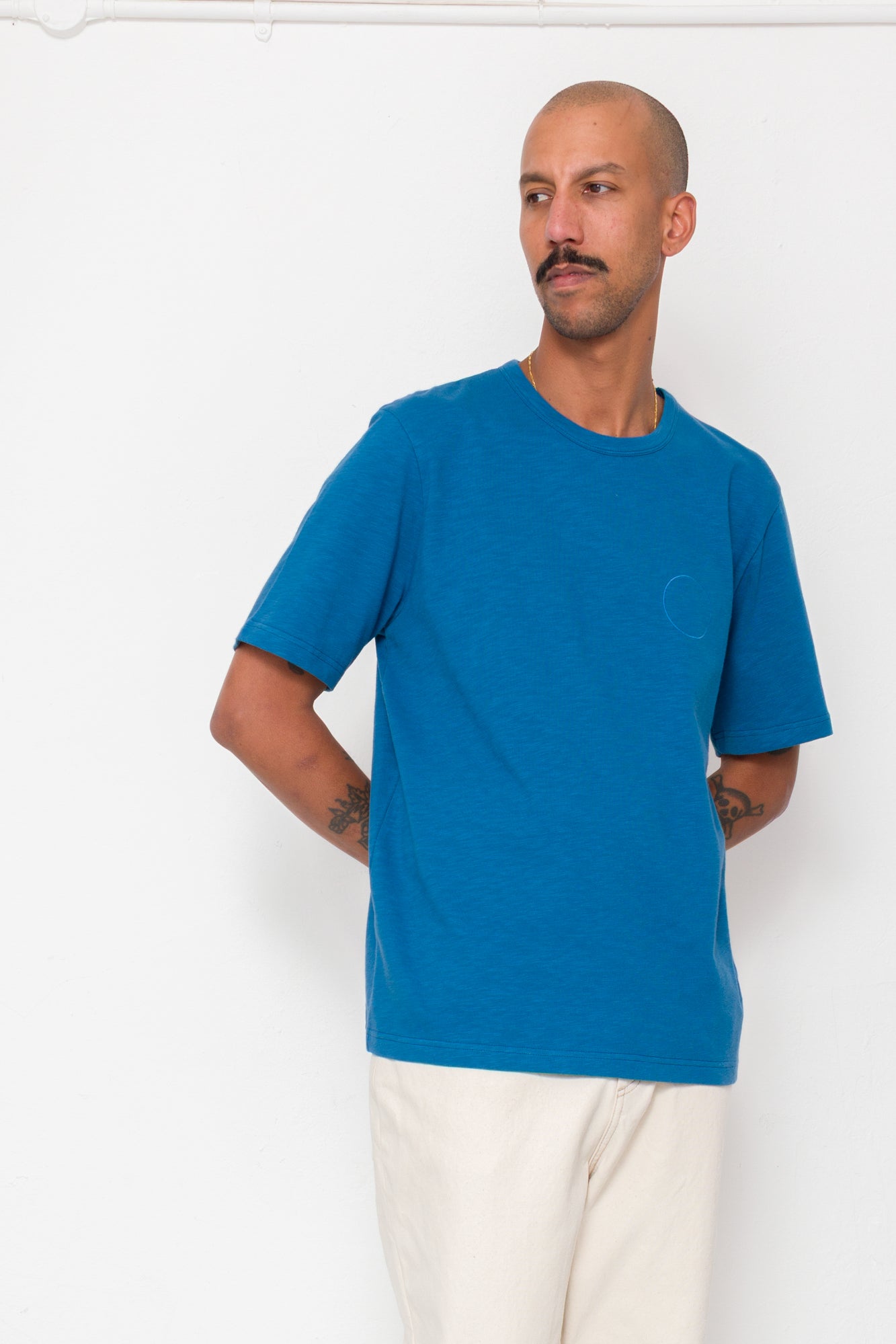 Slub Embroidered T-Shirt - Soft Blue