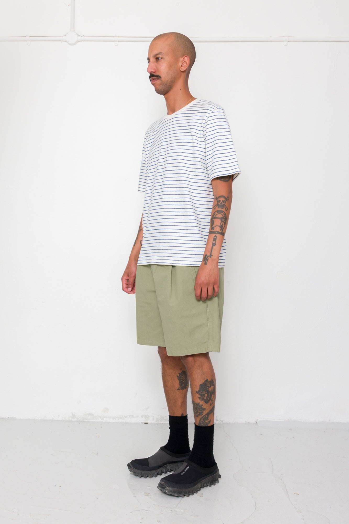 Short Sleeve Textured Striped T-Shirt - Ecru / Bright Blue