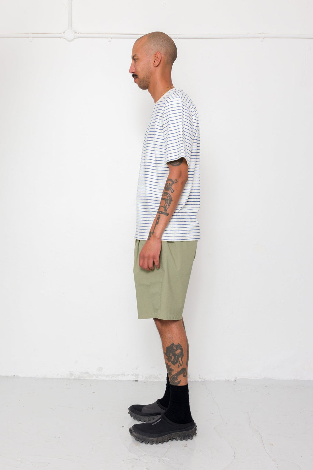 Short Sleeve Textured Striped T-Shirt - Ecru / Bright Blue