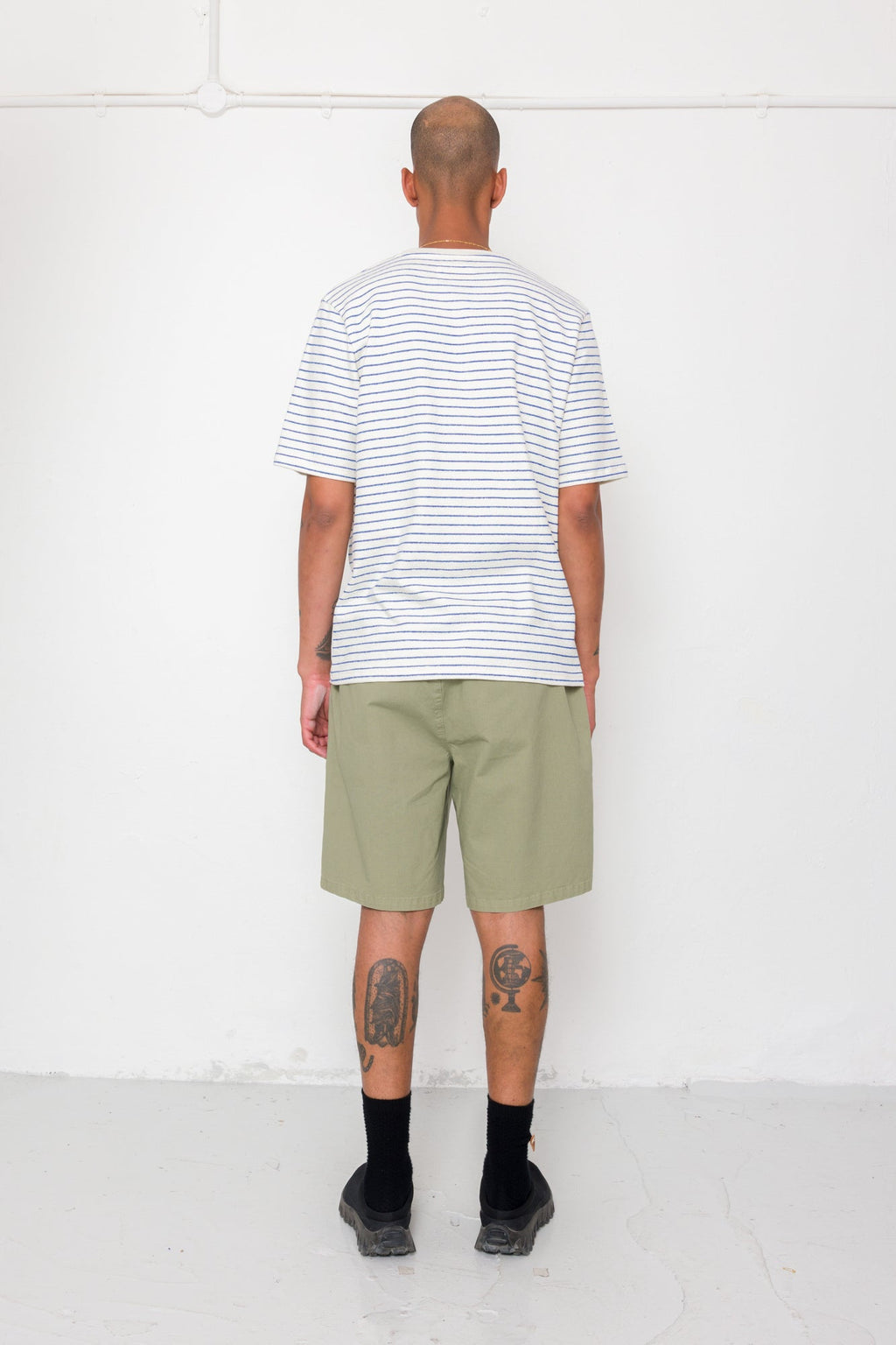 Short Sleeve Textured Striped T-Shirt - Ecru / Bright Blue