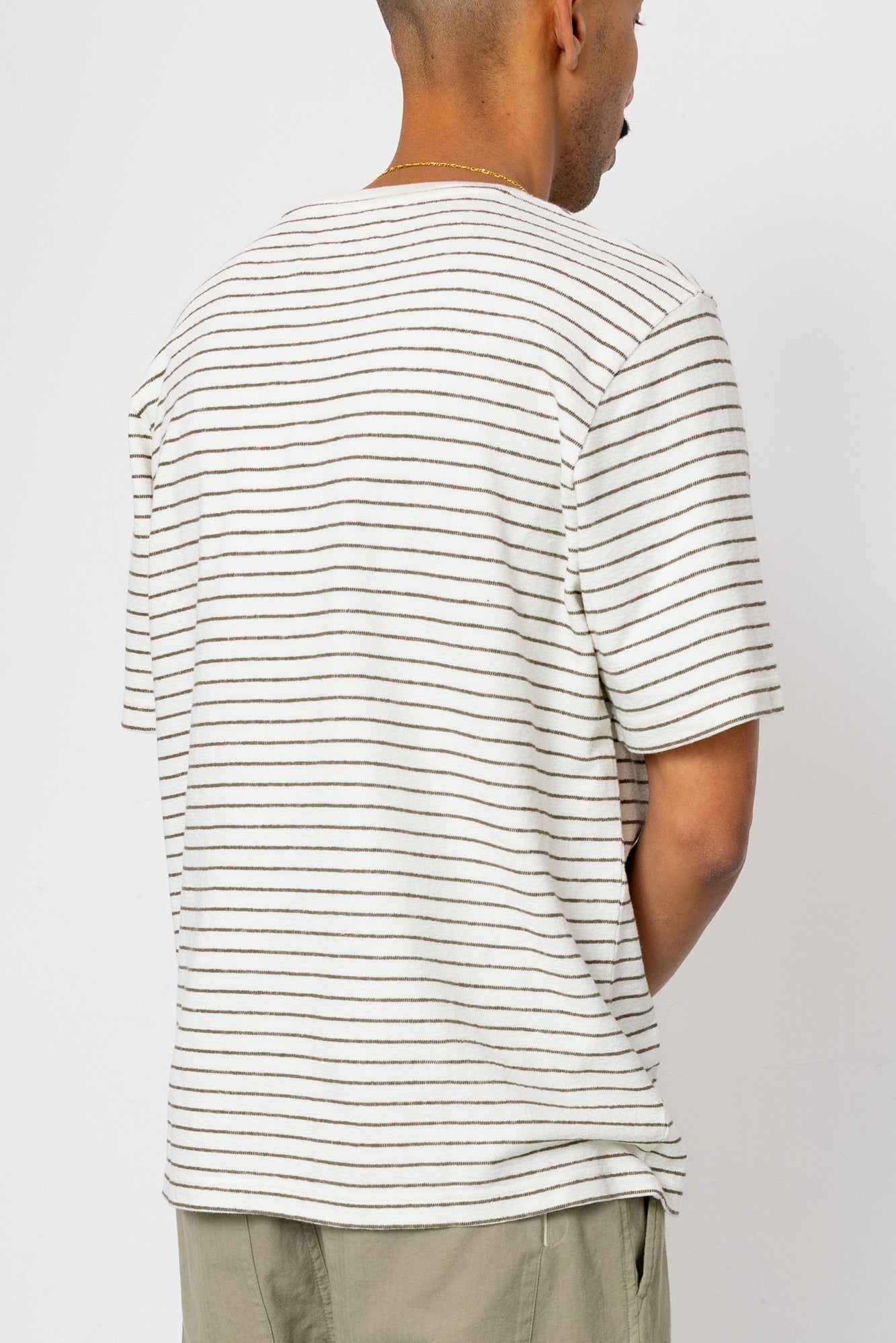Short Sleeve Textured Striped T-Shirt - Ecru / Olive