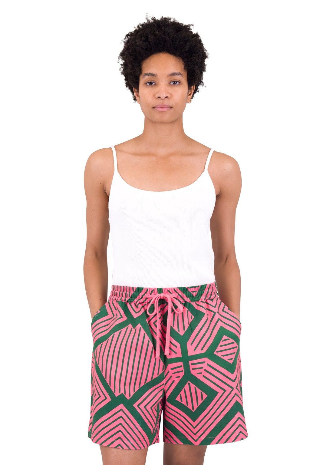 Wide Signal Shorts - Pink Green Diamond Print
